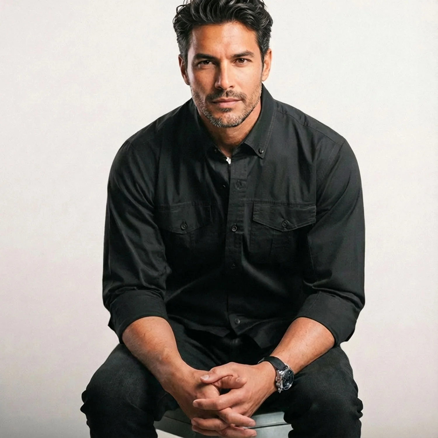 Editor Shirt – Jet Black Stretch Cotton Poplin - Image 4