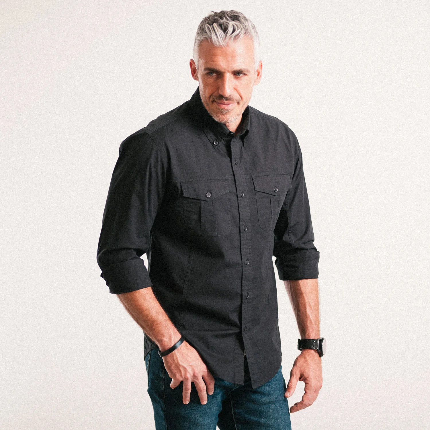 Editor Shirt – Jet Black Stretch Cotton Poplin - Image 5