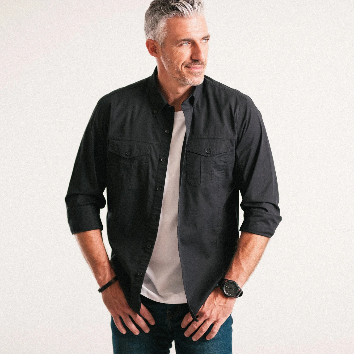 Editor Shirt – Jet Black Stretch Cotton Poplin - Image 6
