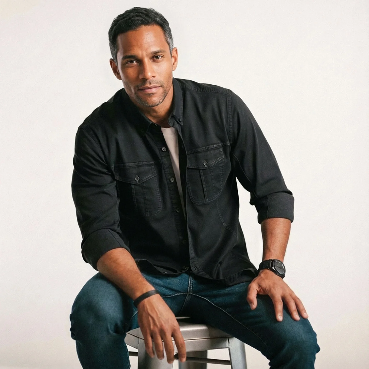 Editor Shirt – Jet Black Stretch Cotton Twill