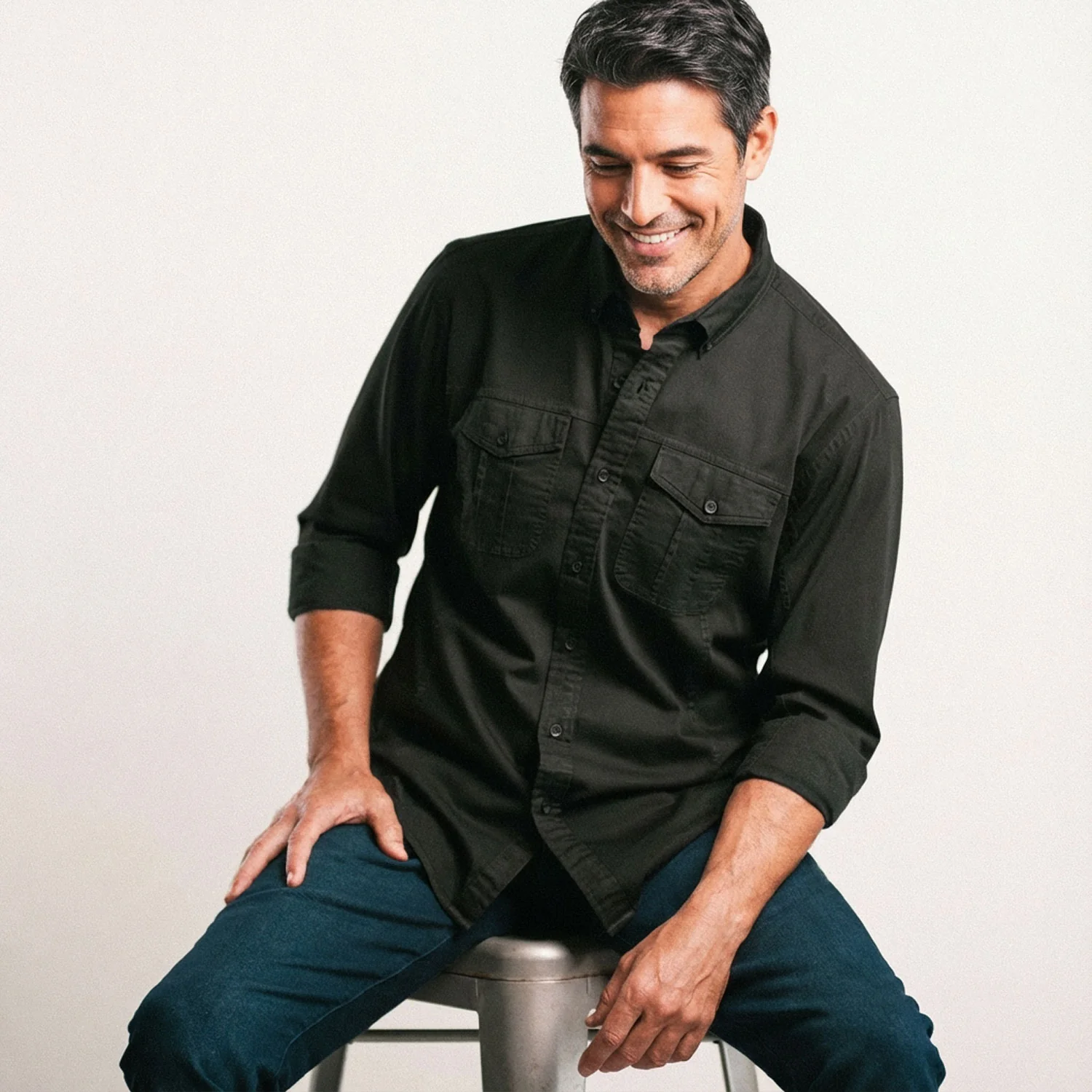 Editor Shirt – Jet Black Stretch Cotton Twill - Image 4