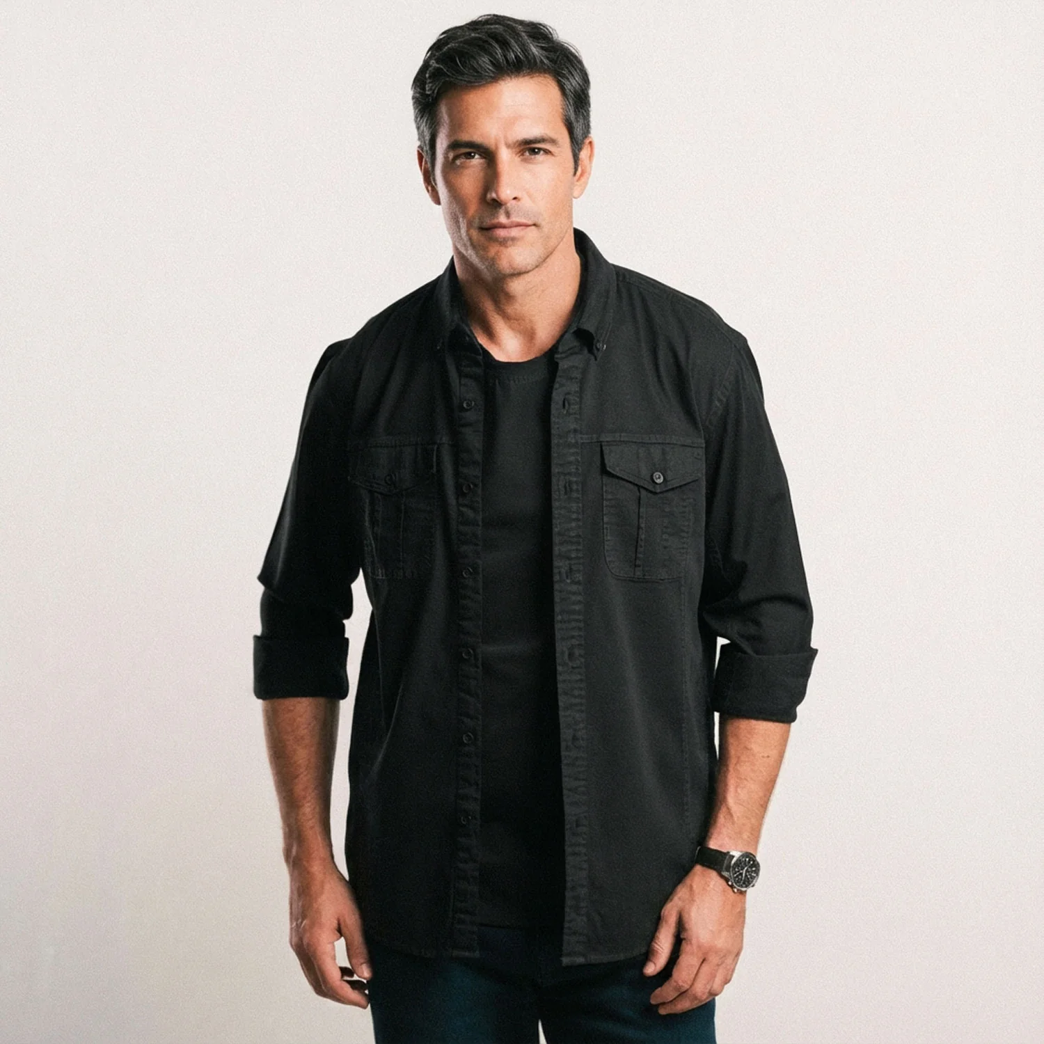 Editor Shirt – Jet Black Stretch Cotton Twill - Image 5