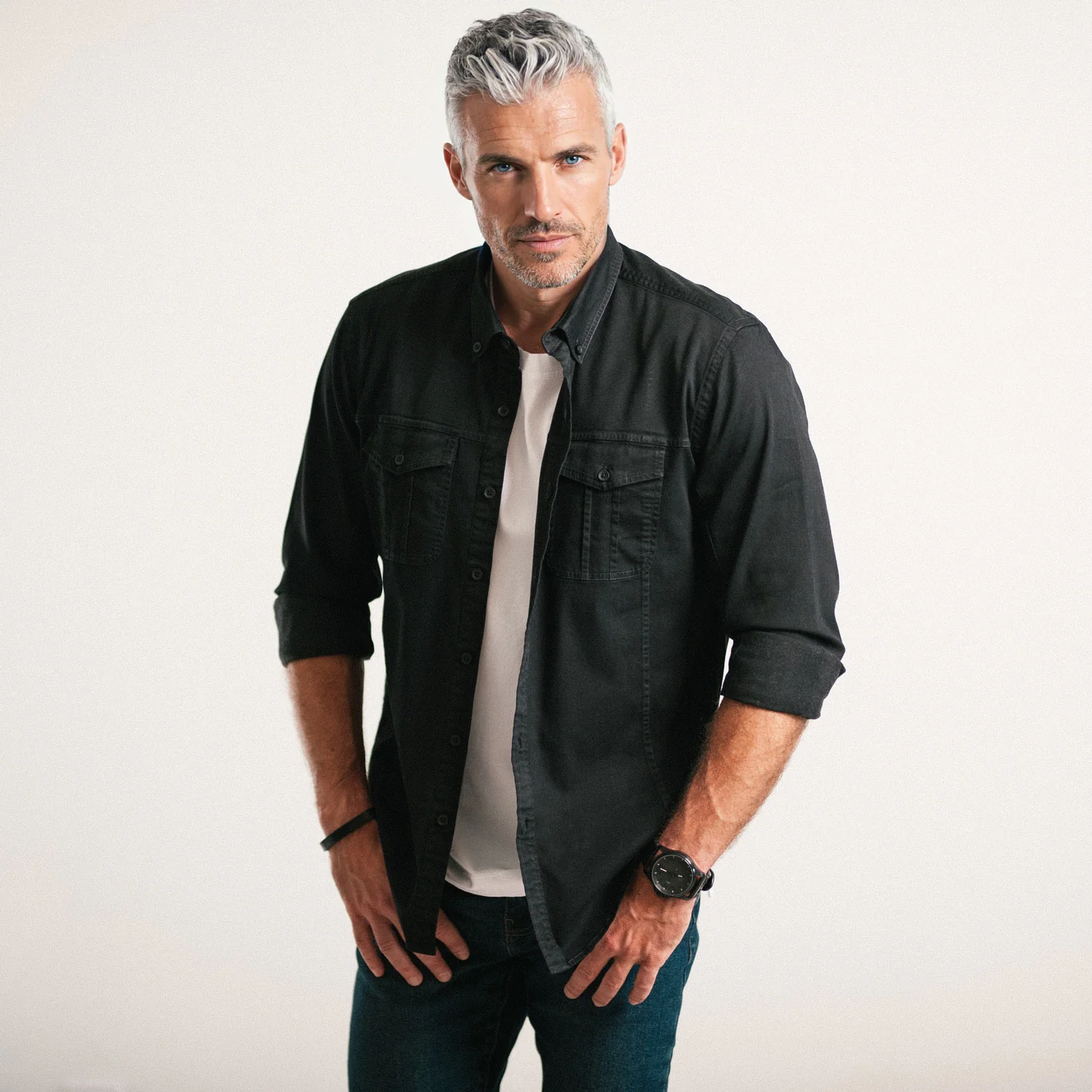 Editor Shirt – Jet Black Stretch Cotton Twill - Image 6