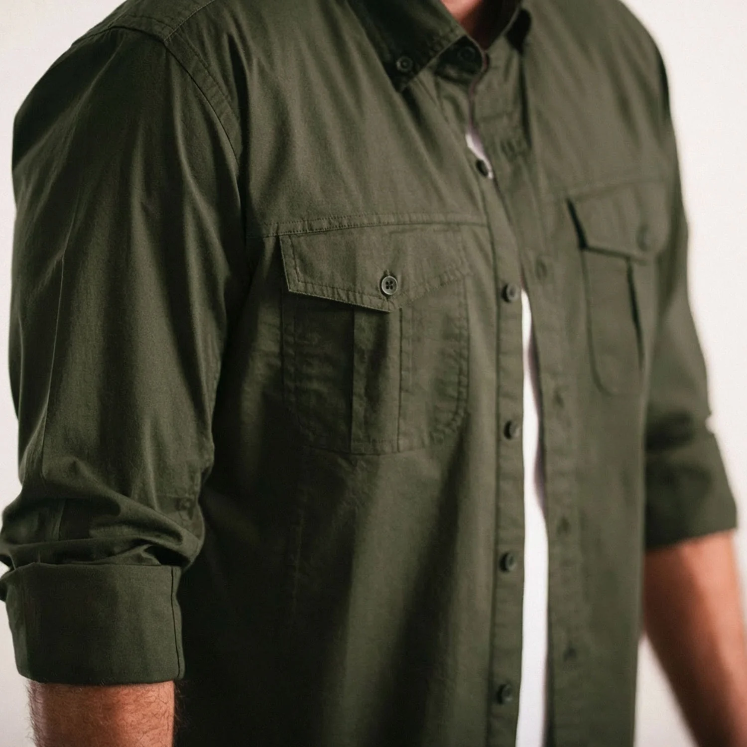 Editor Shirt – Olive Green Stretch Cotton Poplin - Image 6