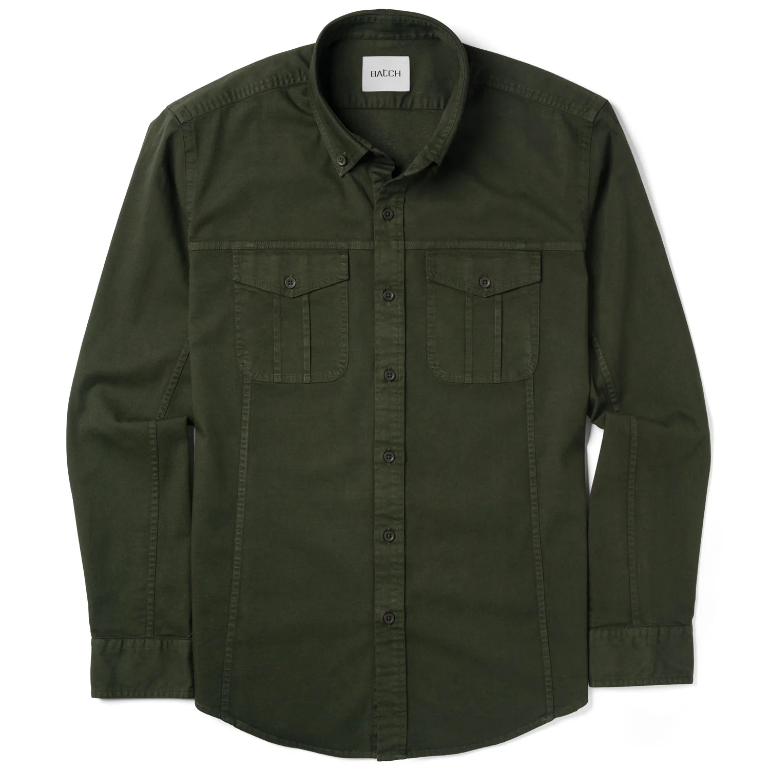 Editor Shirt – Olive Green Stretch Cotton Twill - Image 2