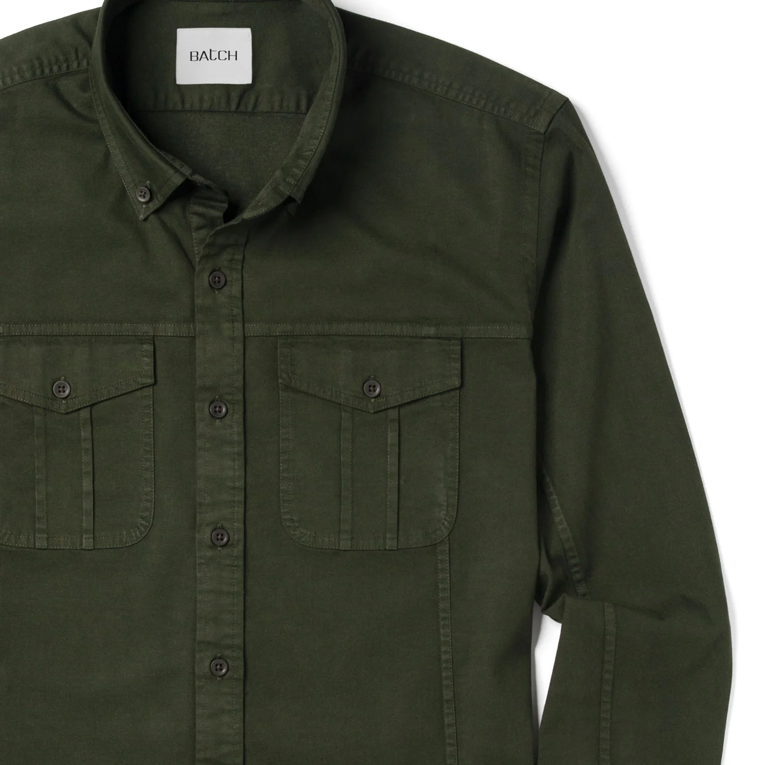 Editor Shirt – Olive Green Stretch Cotton Twill - Image 3