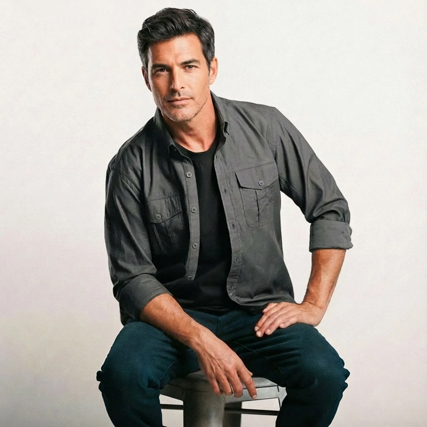 Editor Shirt – Slate Gray Stretch Cotton Poplin - Image 4