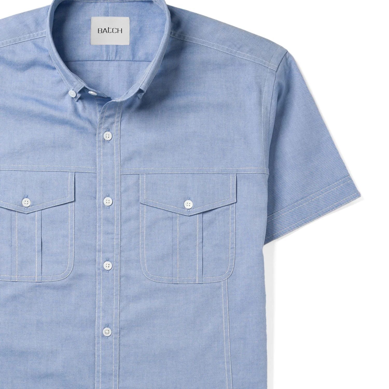 Editor Short Sleeve Utility Shirt – Classic Blue Oxford - Image 3