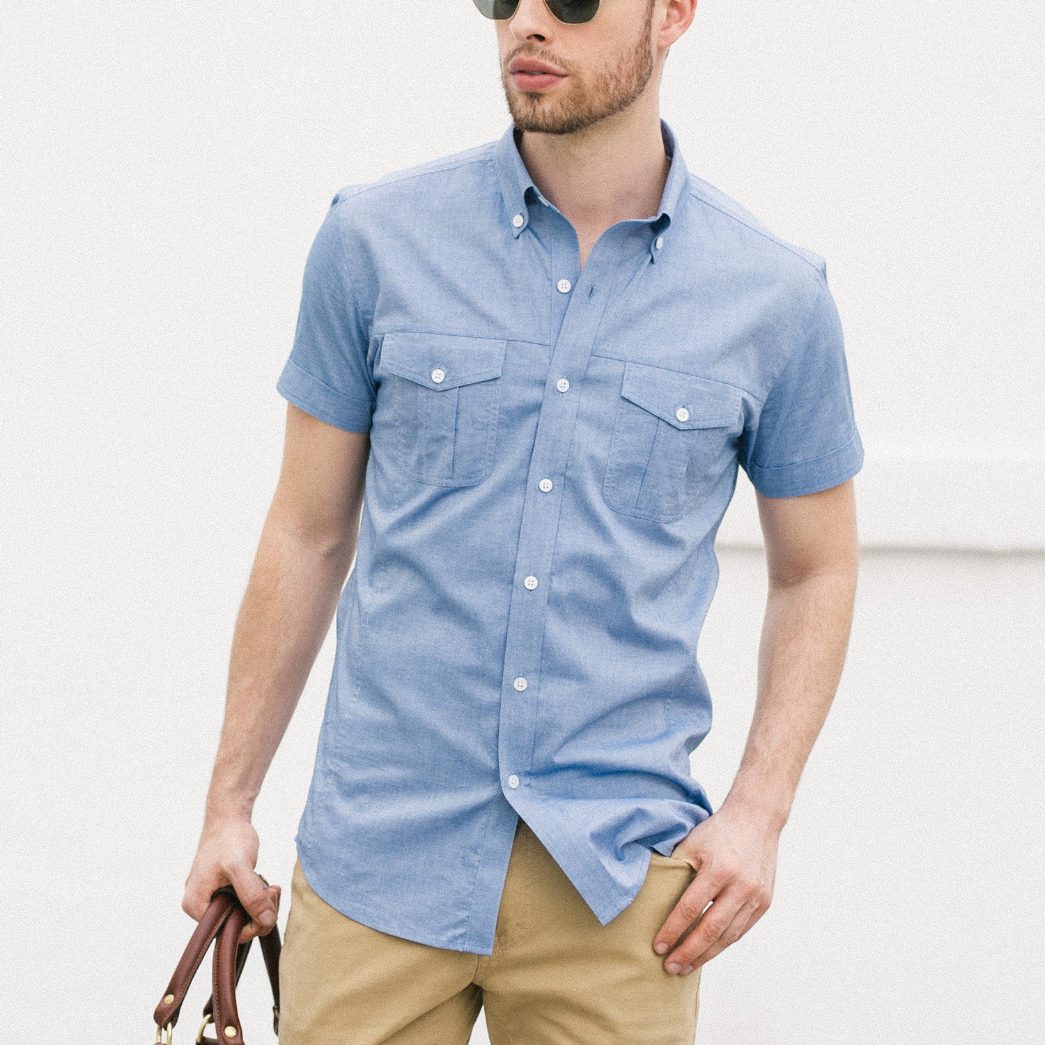 Editor Short Sleeve Utility Shirt – Classic Blue Oxford - Image 4