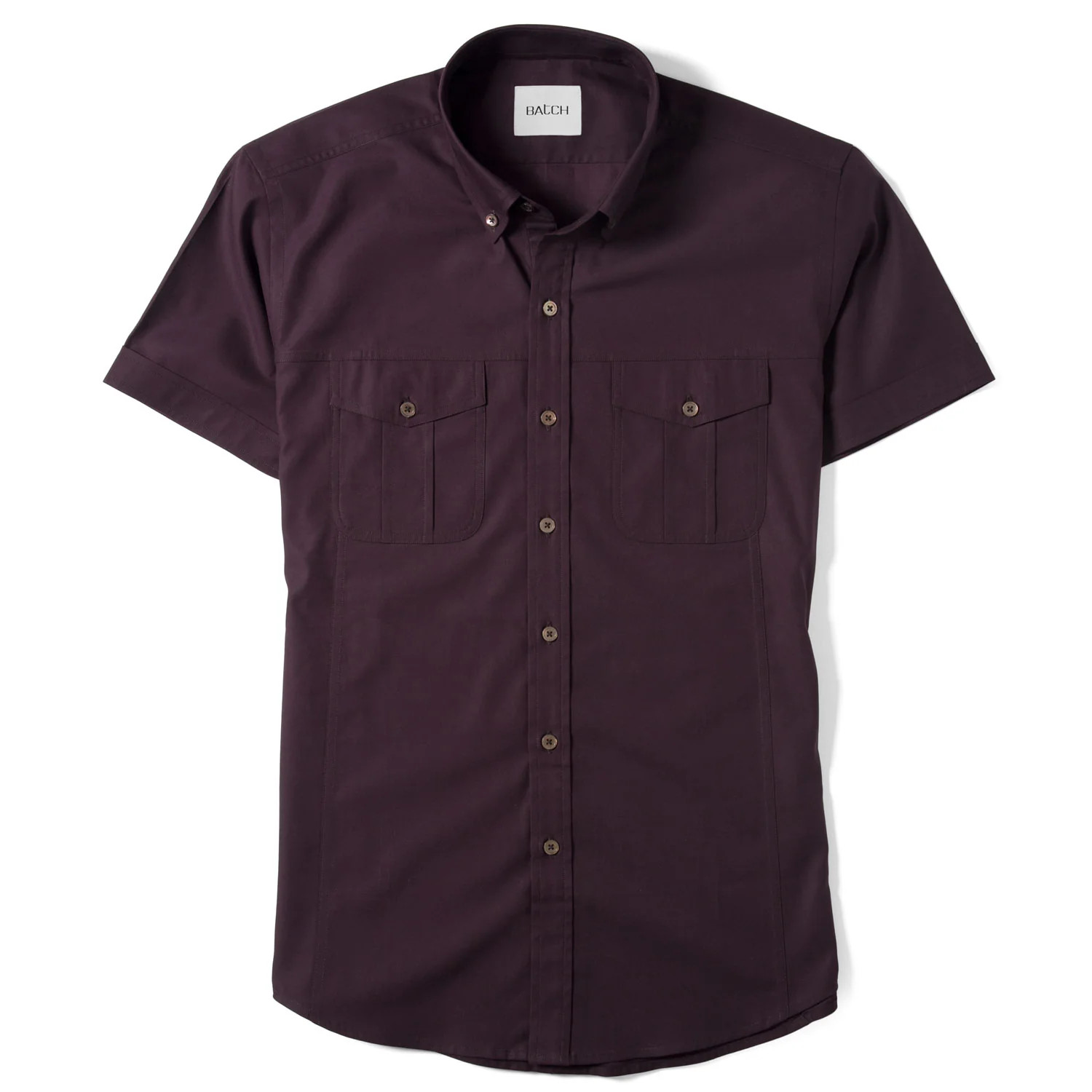 Editor Short Sleeve Utility Shirt – Dark Burgundy Stretch Cotton Poplin - Image 2