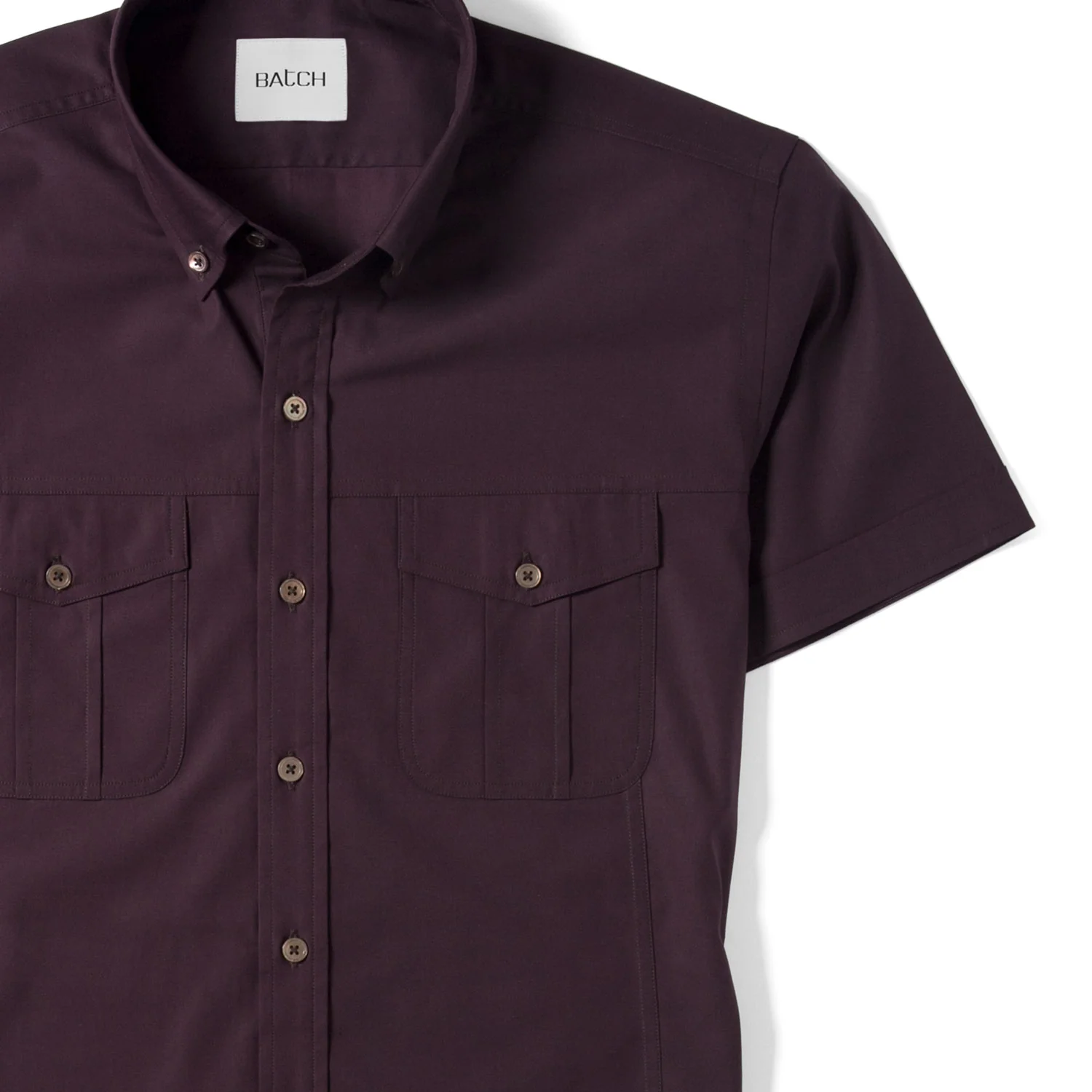 Editor Short Sleeve Utility Shirt – Dark Burgundy Stretch Cotton Poplin - Image 3