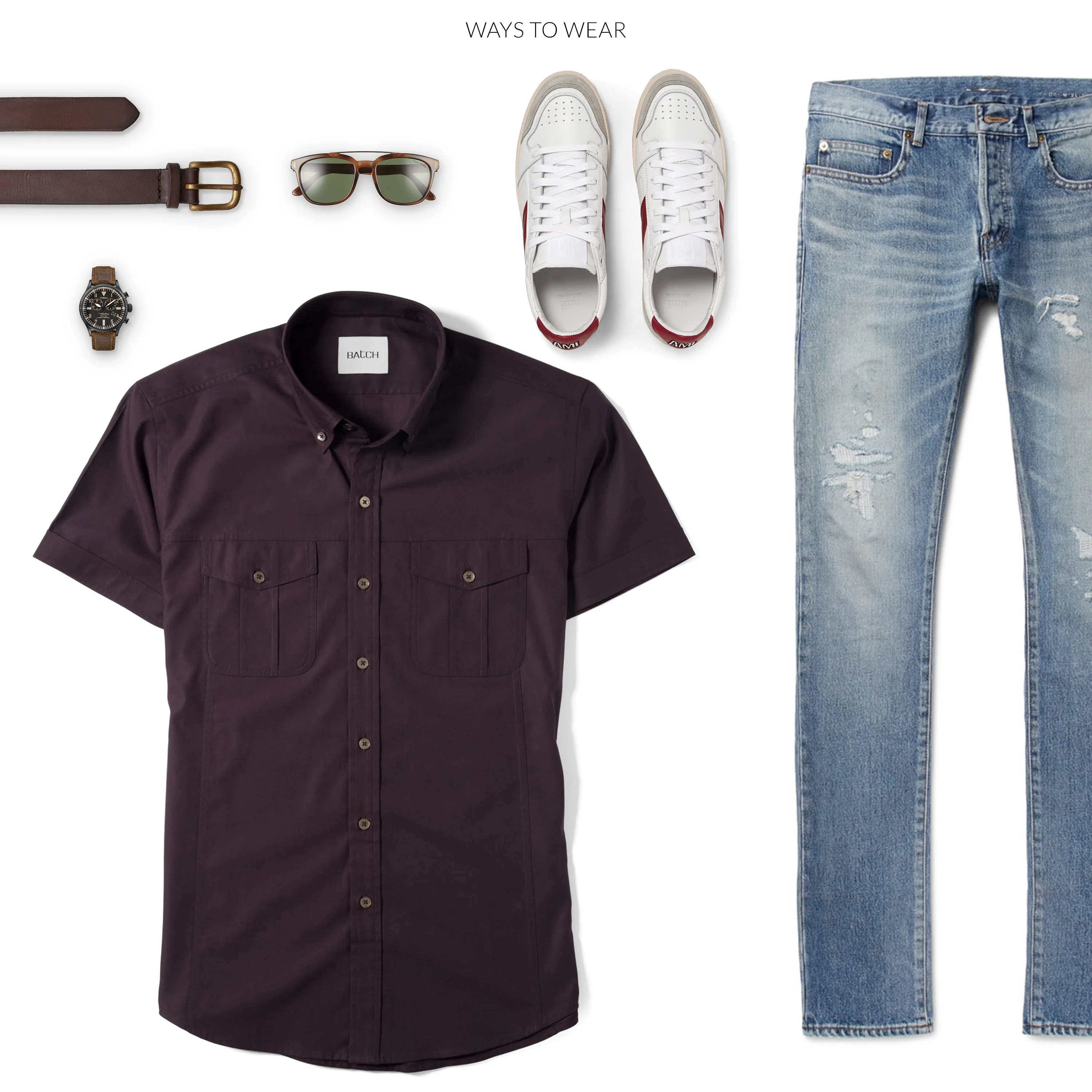Editor Short Sleeve Utility Shirt – Dark Burgundy Stretch Cotton Poplin - Image 5