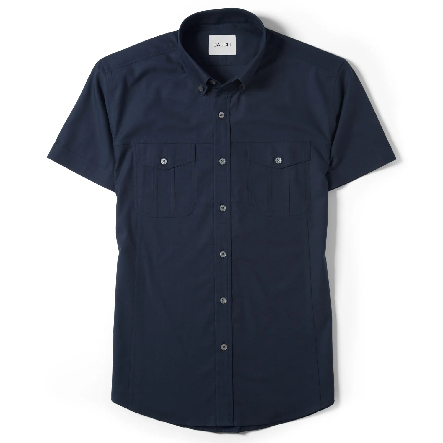 Editor Short Sleeve Utility Shirt – Dark Navy Stretch Cotton Poplin - Image 2