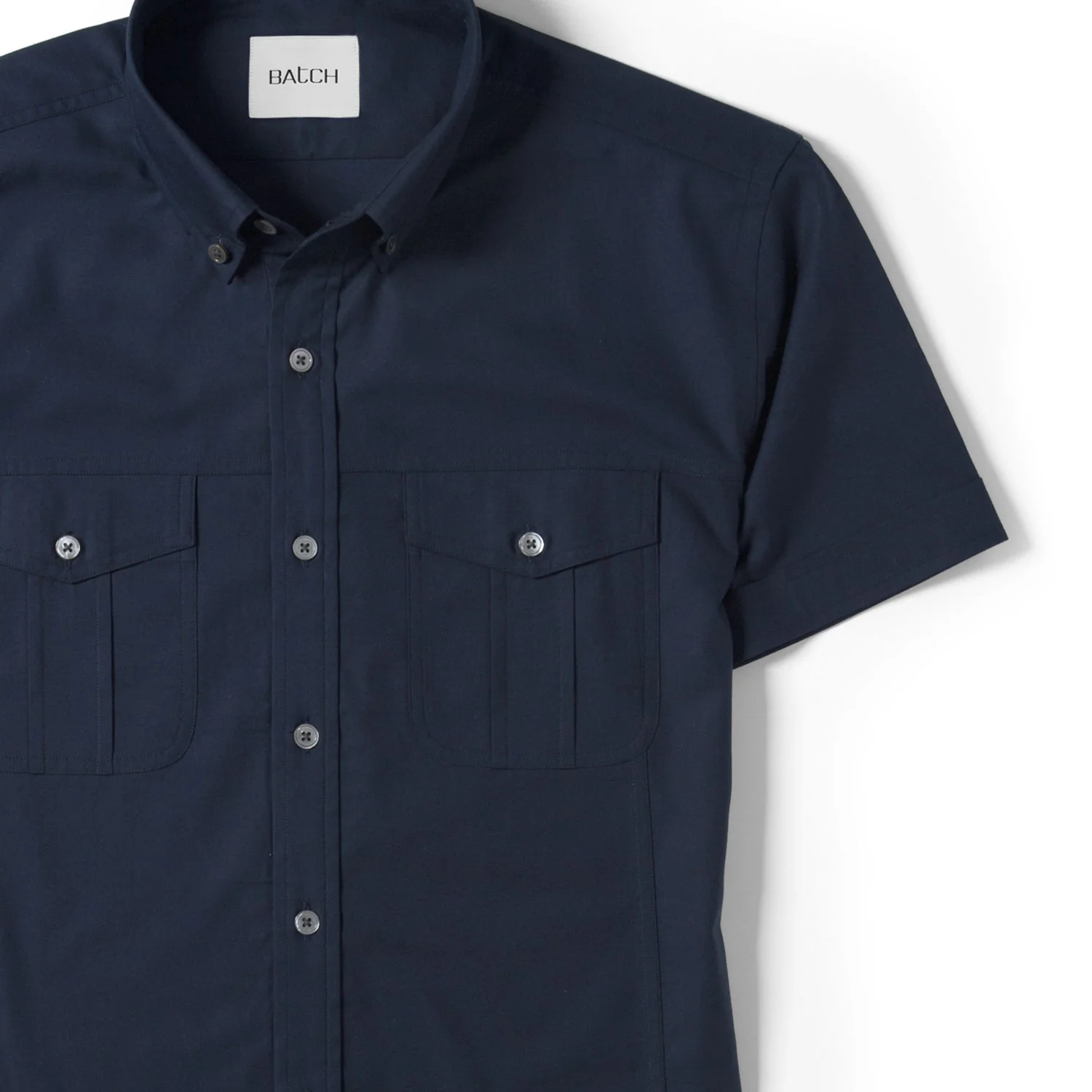 Editor Short Sleeve Utility Shirt – Dark Navy Stretch Cotton Poplin - Image 3