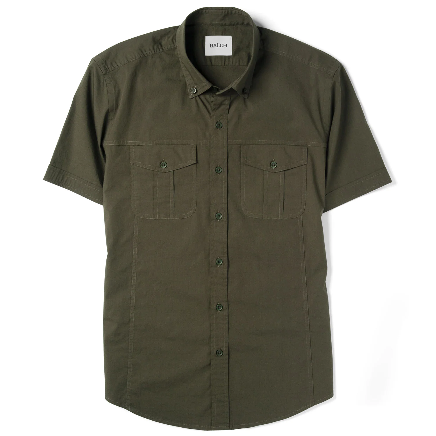 Editor Short Sleeve Utility Shirt – Olive Green Stretch Cotton Poplin - Image 2