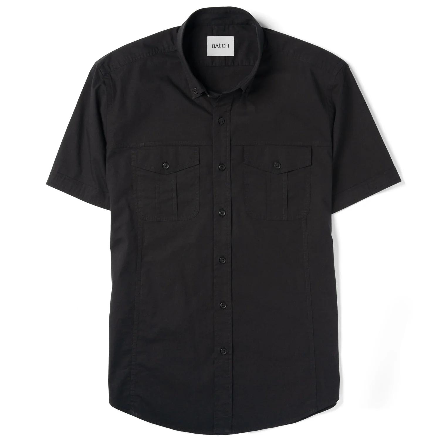 Editor Short Sleeve Utility Shirt – Pure Black Stretch Cotton Poplin - Image 2