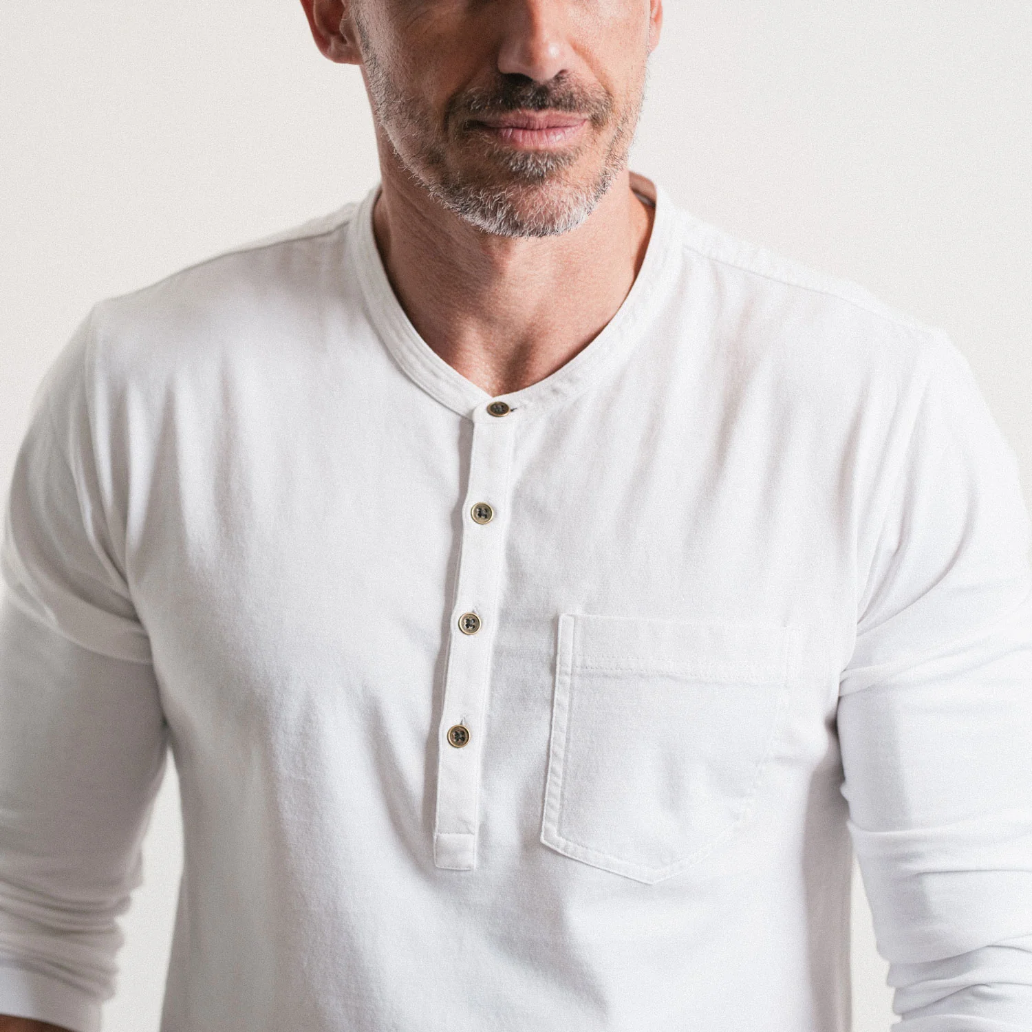 Essential 1 Pocket Henley BB  Shirt –  White Cotton Jersey - Image 4