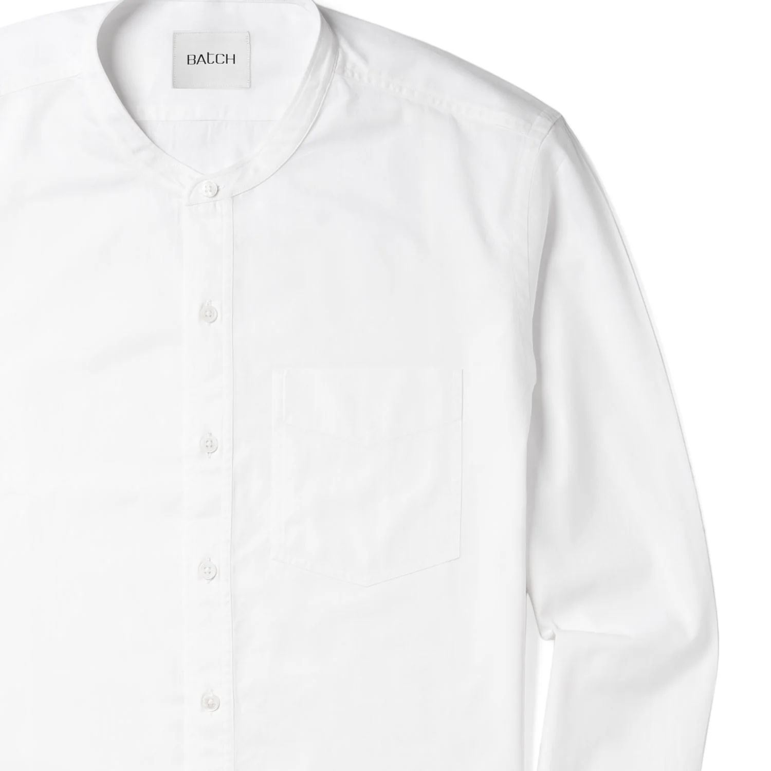 Essential Band Collar 1 Pocket Button Down Shirt - Pure White Cotton Twill - Image 3