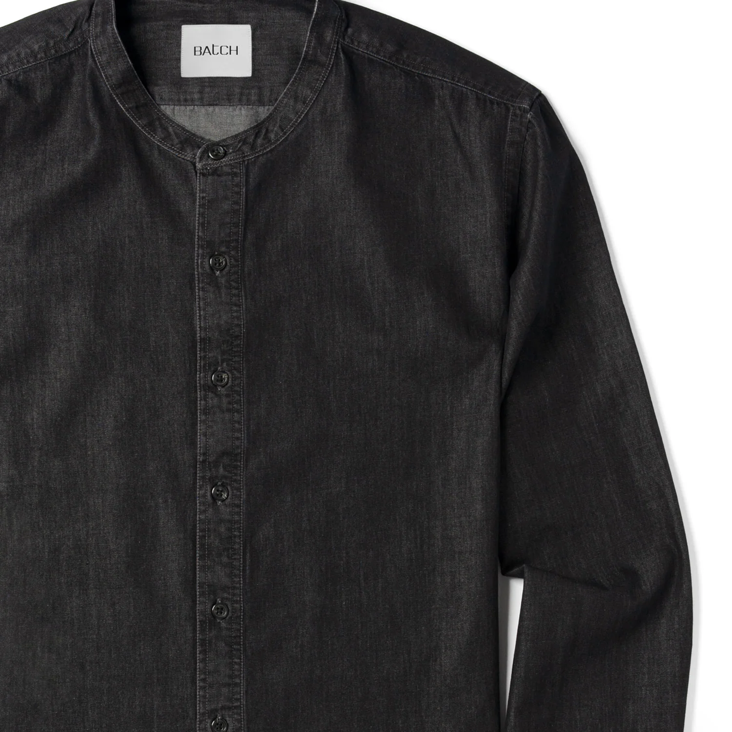 Essential Band Collar Button Down Shirt - Black Cotton Denim - Image 3