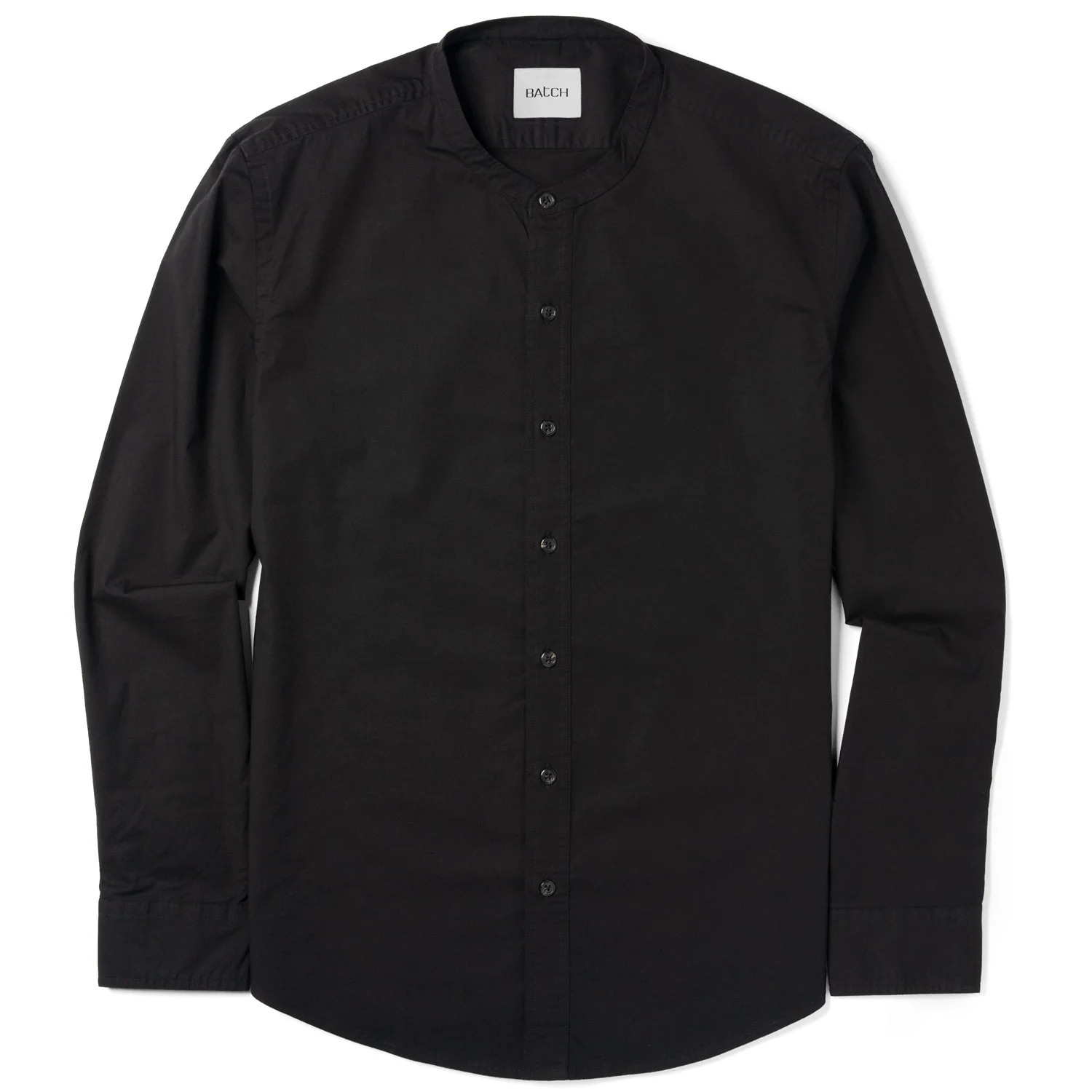 Essential Band Collar Button Down Shirt - Jet Black Cotton Stretch Poplin - Image 2