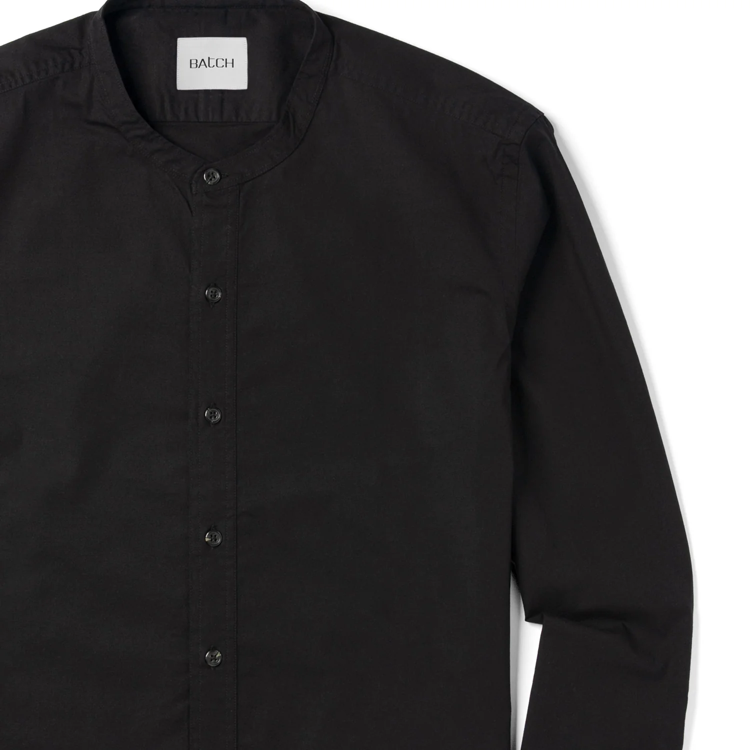 Essential Band Collar Button Down Shirt - Jet Black Cotton Stretch Poplin - Image 3