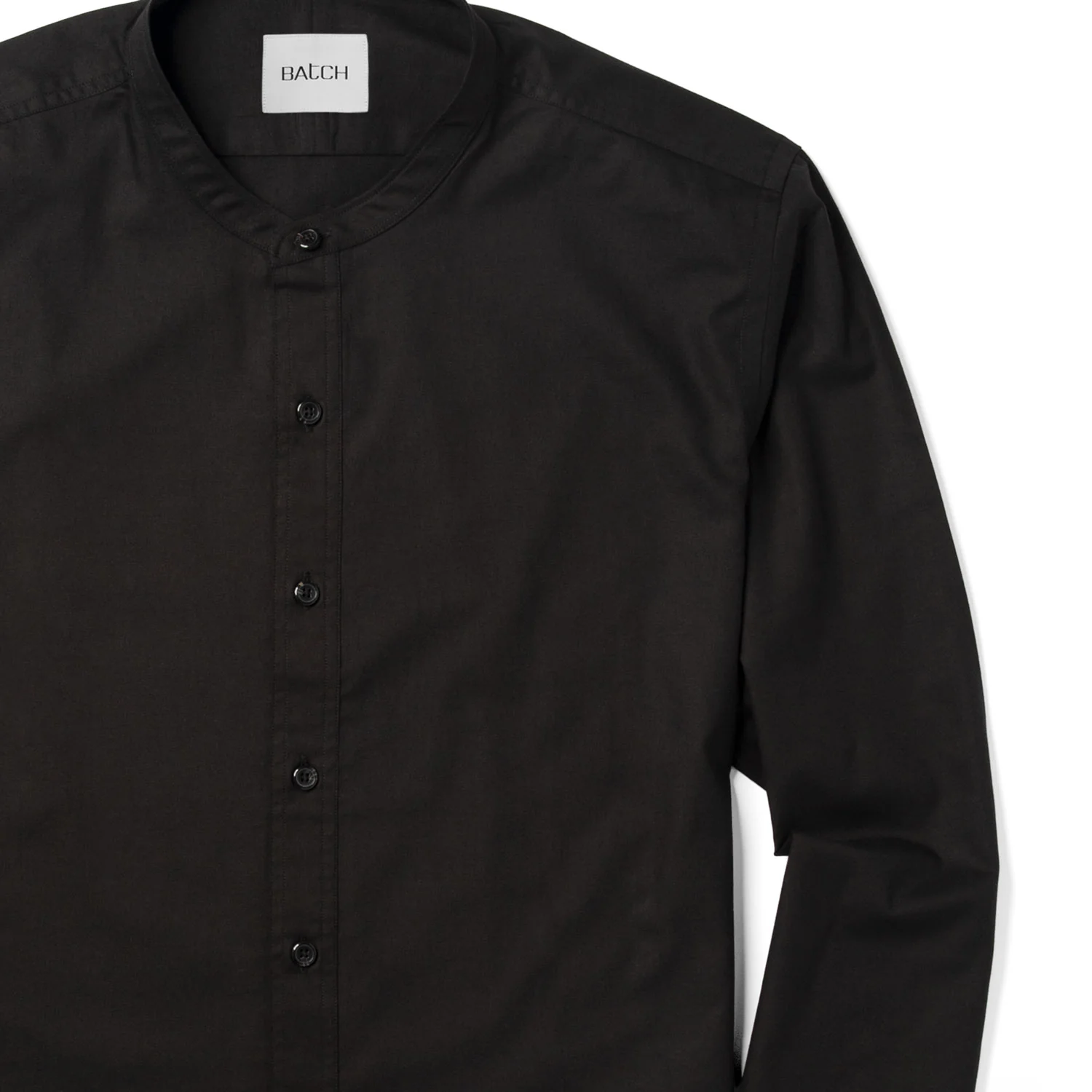 Essential Band Collar Button Down Shirt - Black Cotton Twill - Image 3