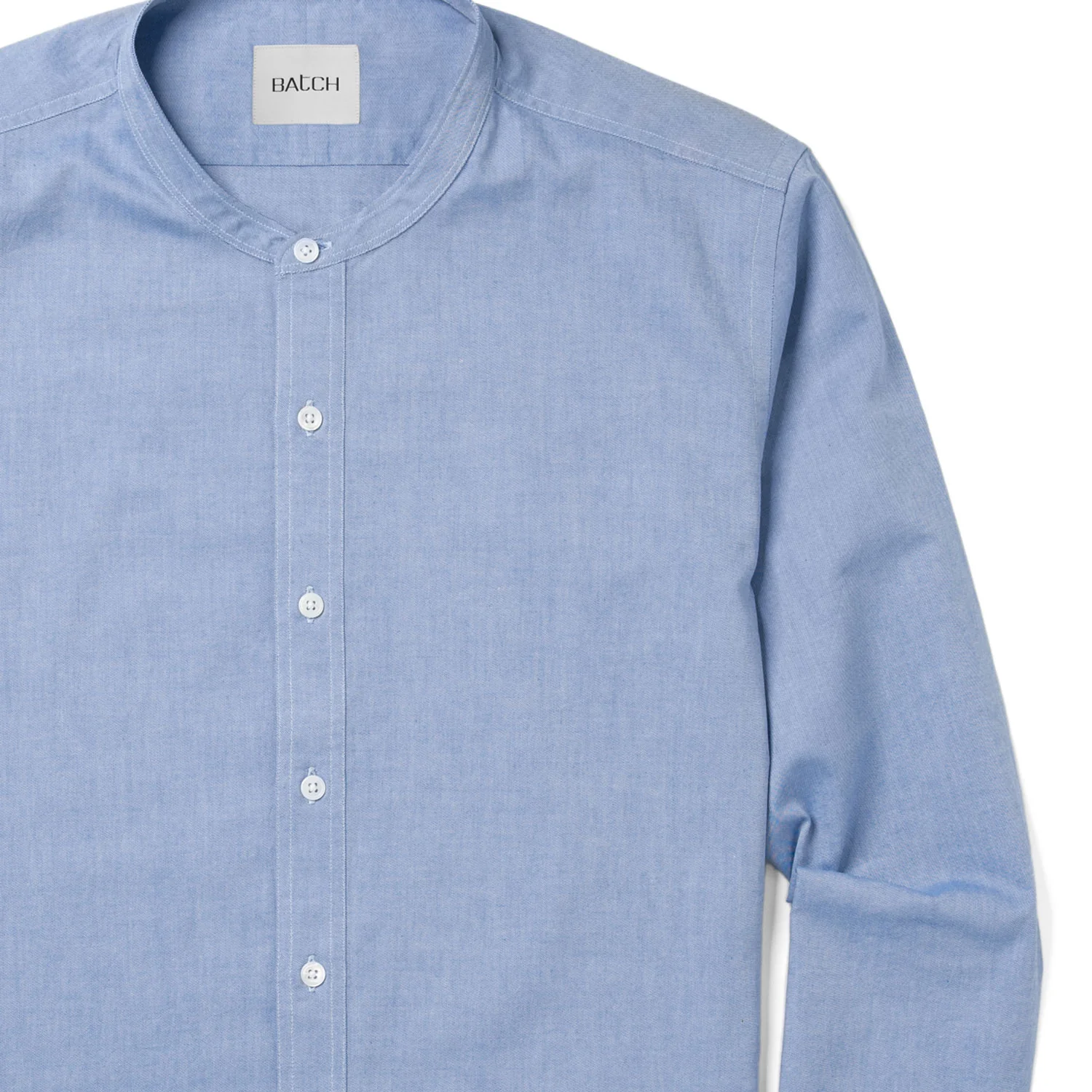Essential Band Collar Button Down Shirt - Classic Blue Cotton Oxford - Image 3