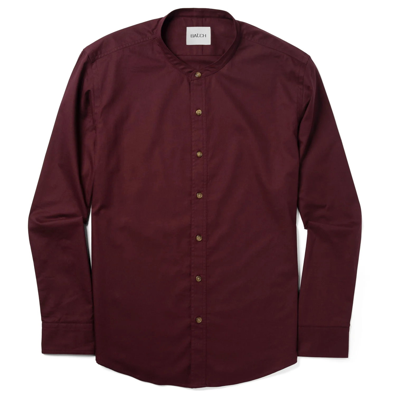 Essential Band Collar Button Down Shirt - Dark Burgundy Cotton Twill - Image 2