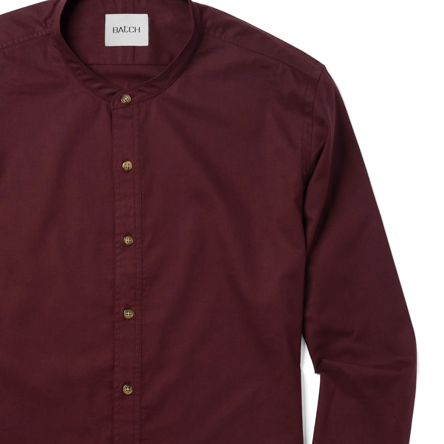 Essential Band Collar Button Down Shirt - Dark Burgundy Cotton Twill - Image 3