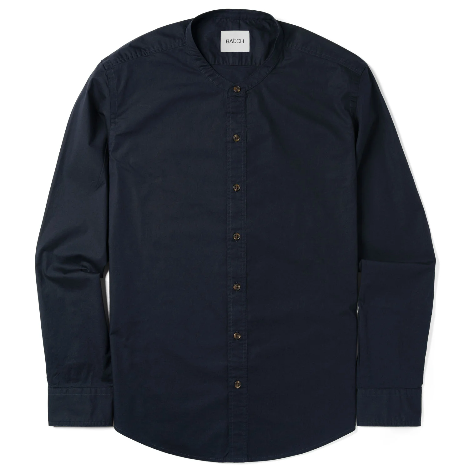 Essential Band Collar Button Down Shirt - Dark Navy Cotton Stretch Poplin - Image 2