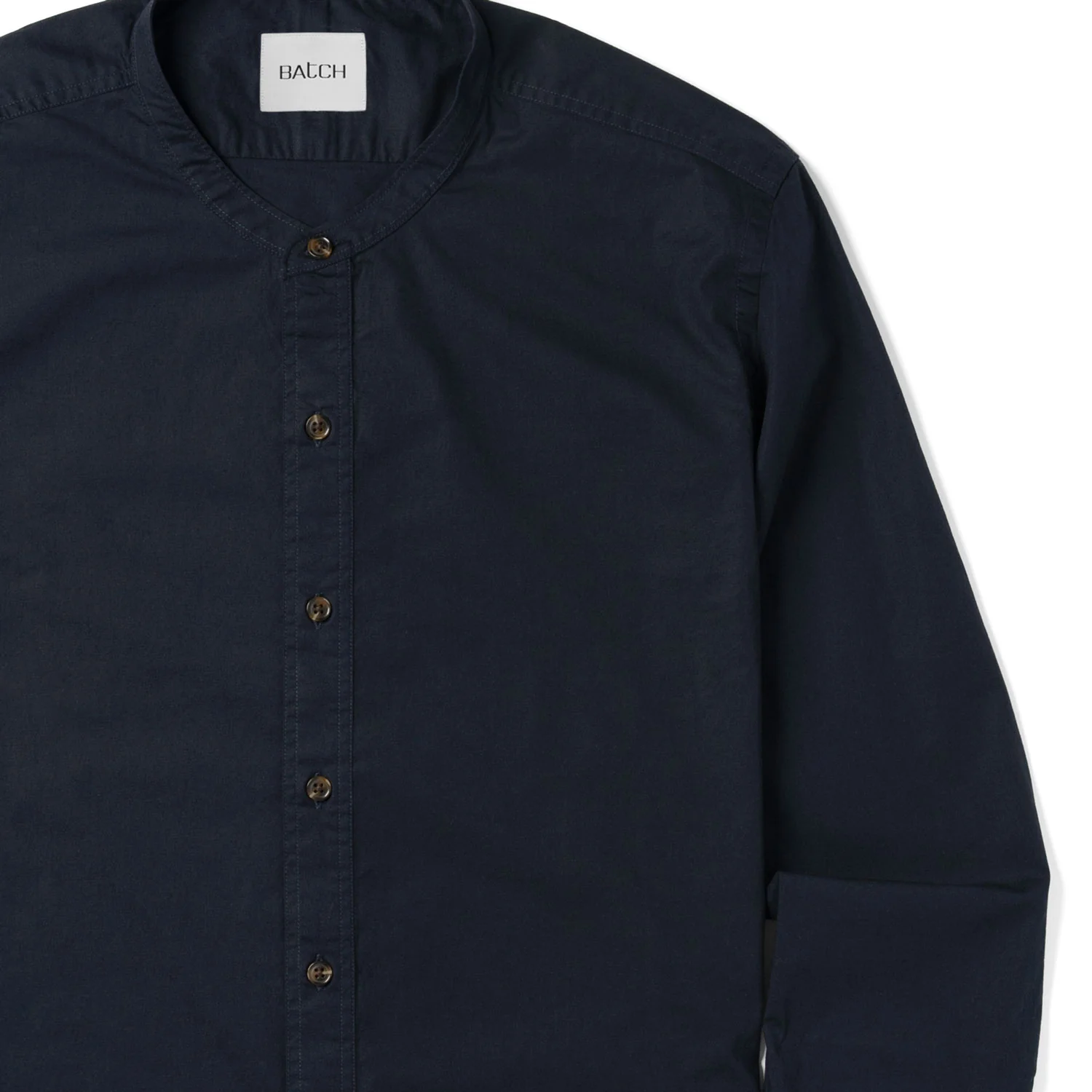 Essential Band Collar Button Down Shirt - Dark Navy Cotton Stretch Poplin - Image 3