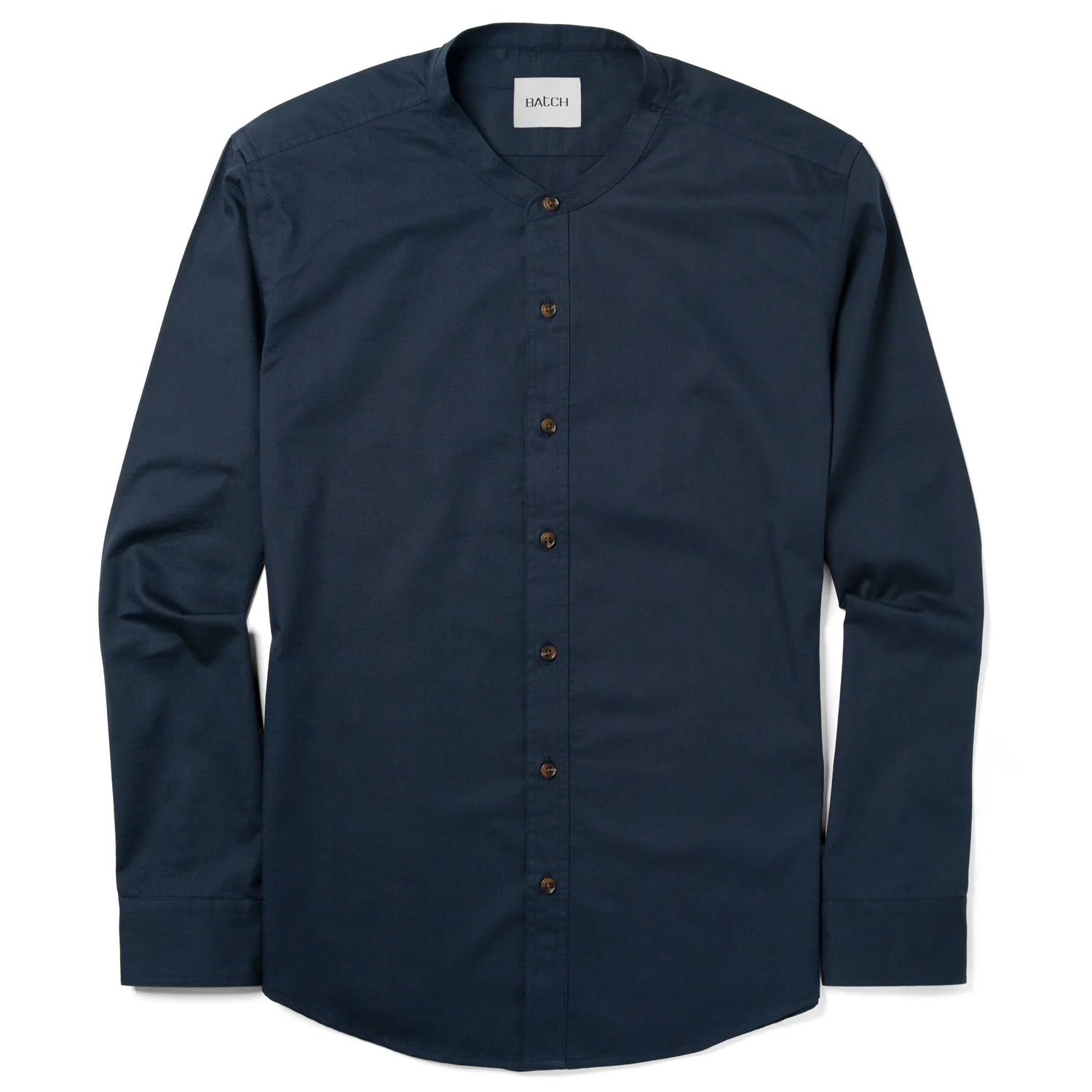 Essential Band Collar Button Down Shirt - Dark Navy Cotton Twill - Image 2