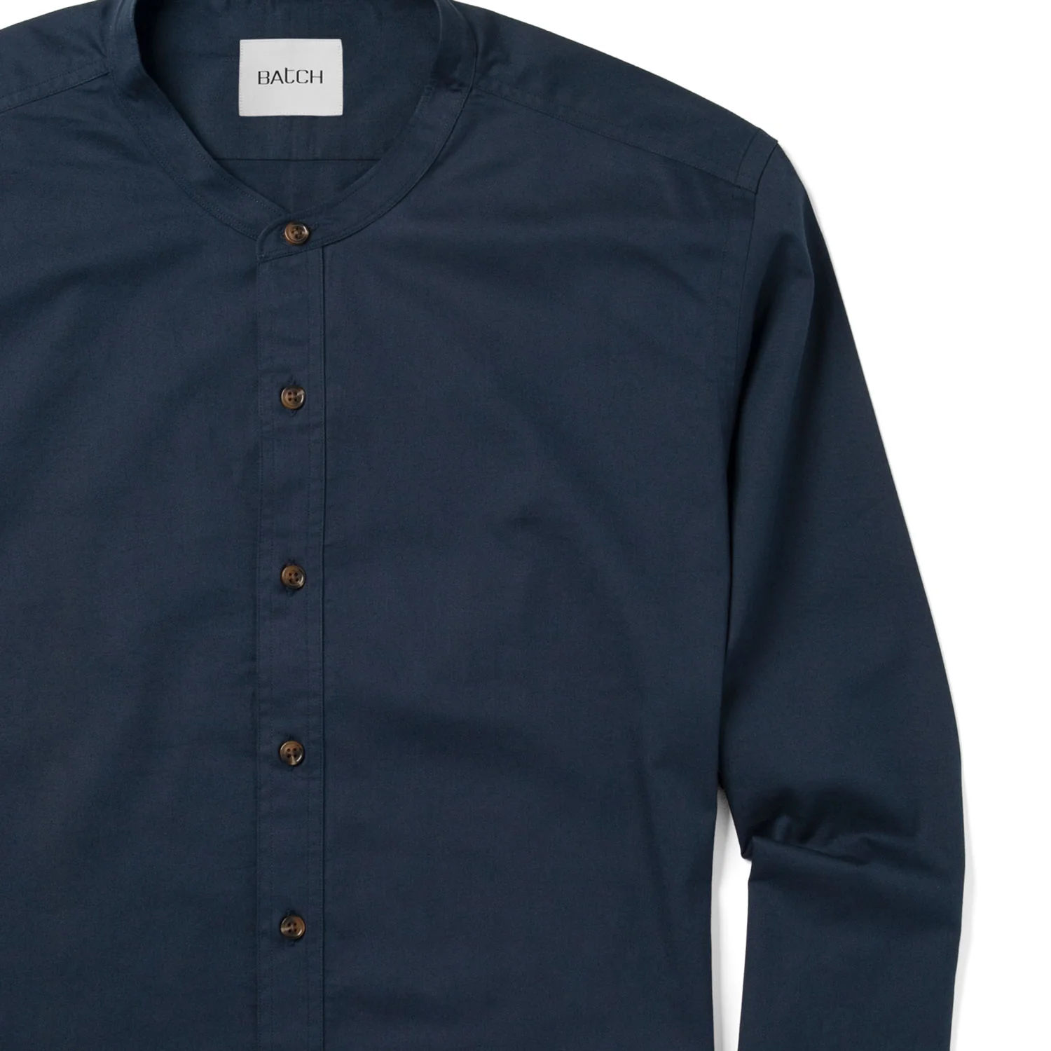 Essential Band Collar Button Down Shirt - Dark Navy Cotton Twill - Image 3