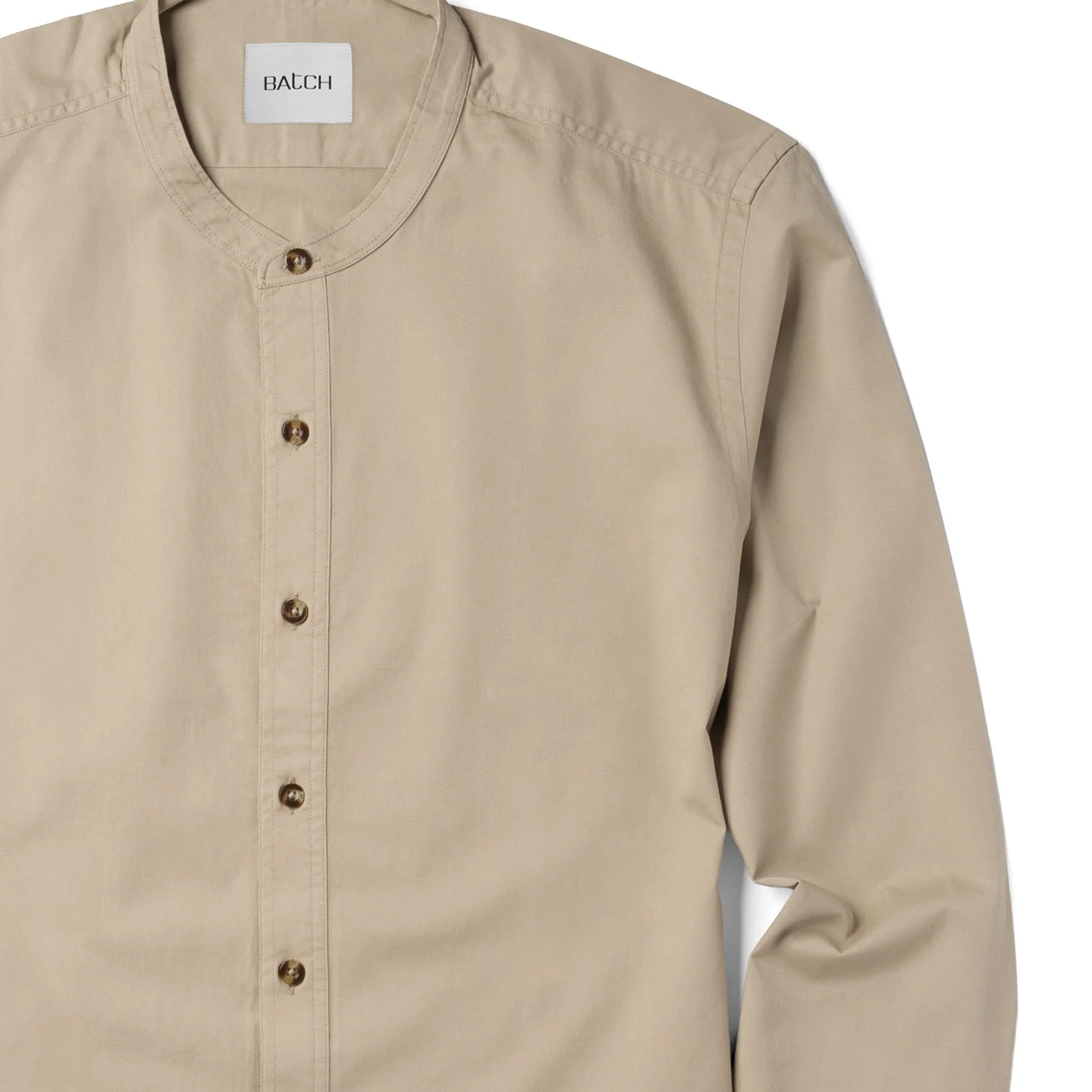 Essential Band Collar Button Down Shirt - Desert Stone Cotton Twill - Image 3