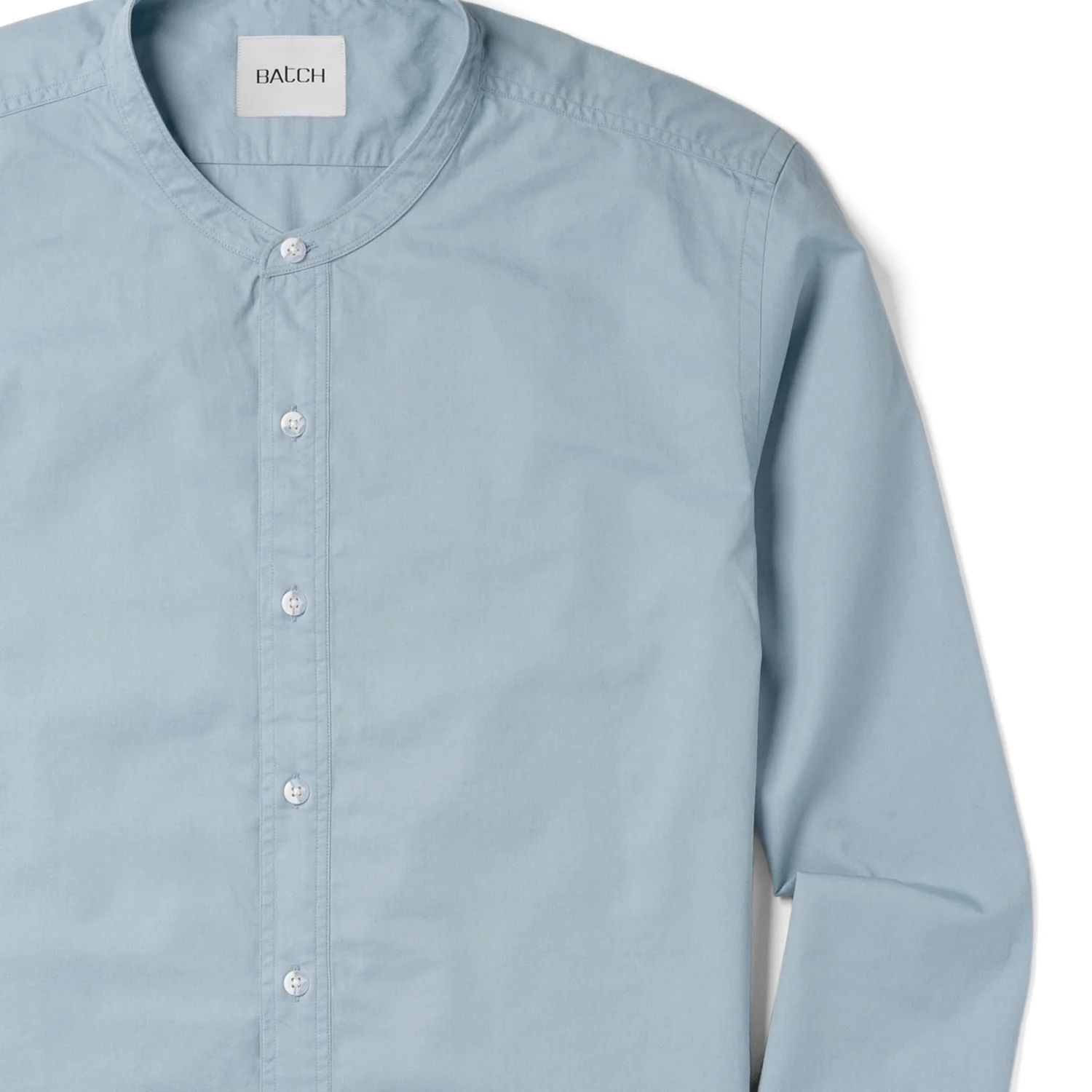 Essential Band Collar Button Down Shirt - Light Blue Twill - Image 3
