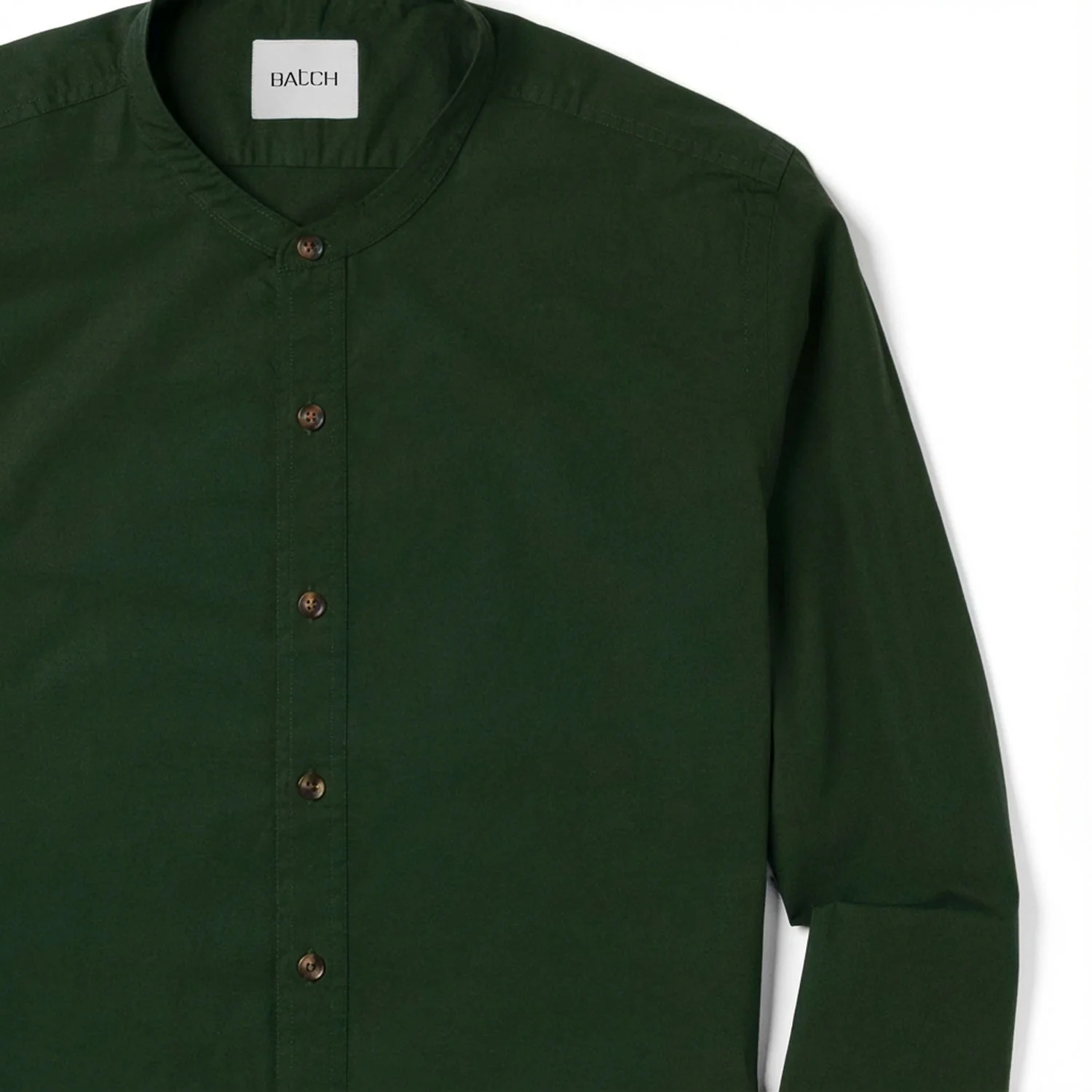 Essential Band Collar Button Down Shirt - Dark Olive Green Cotton Twill - Image 3