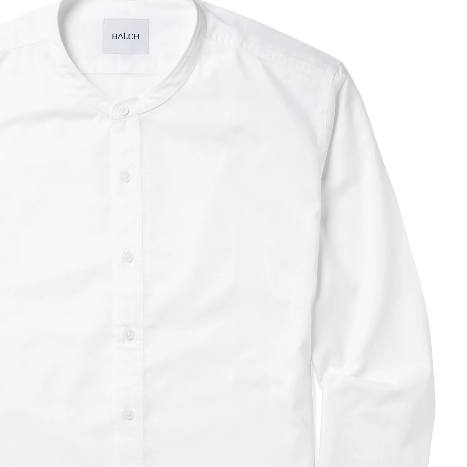 Essential Band Collar Button Down Shirt - Pure White Cotton Oxford - Image 3