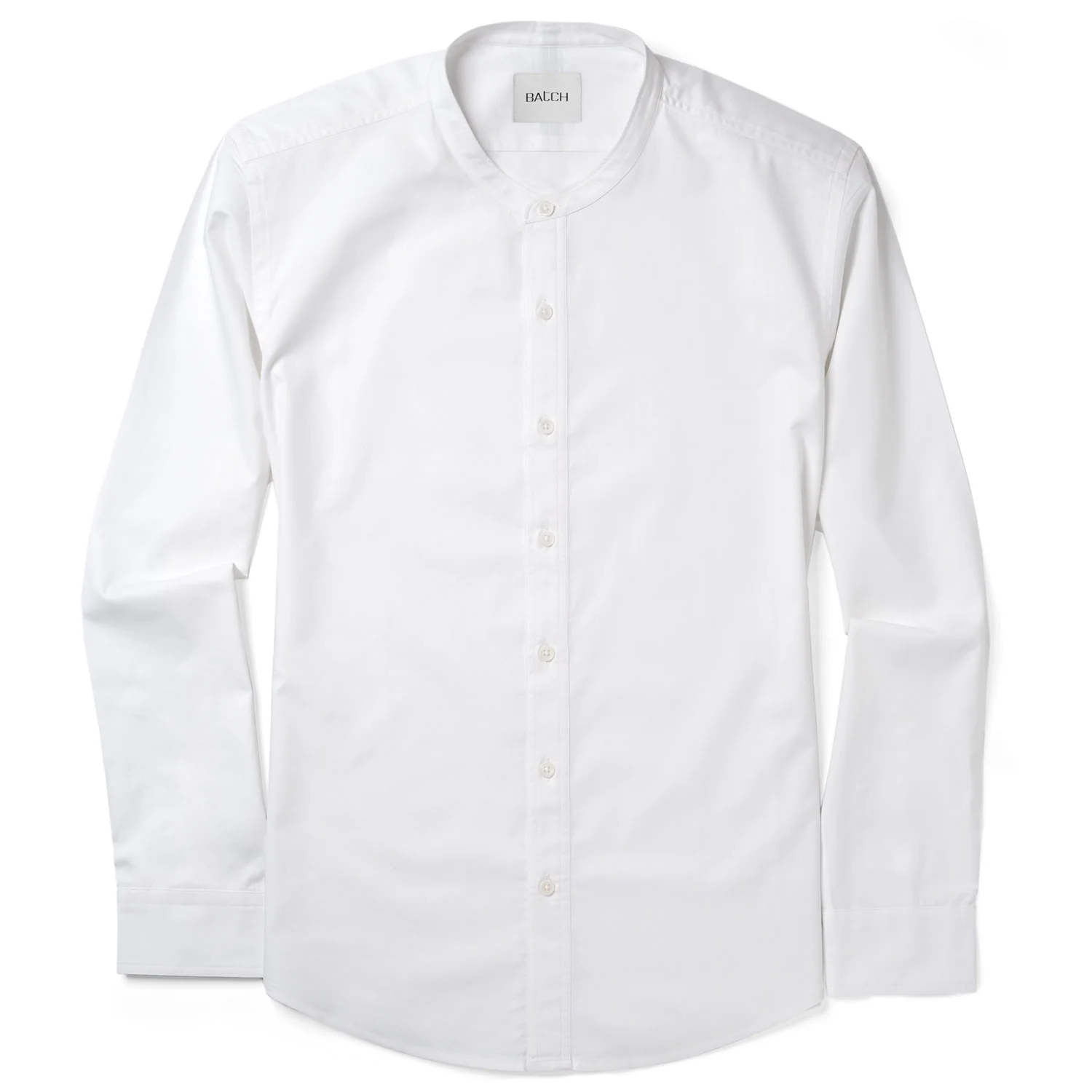 Essential Band Collar Button Down Shirt - Pure White Cotton Twill - Image 2