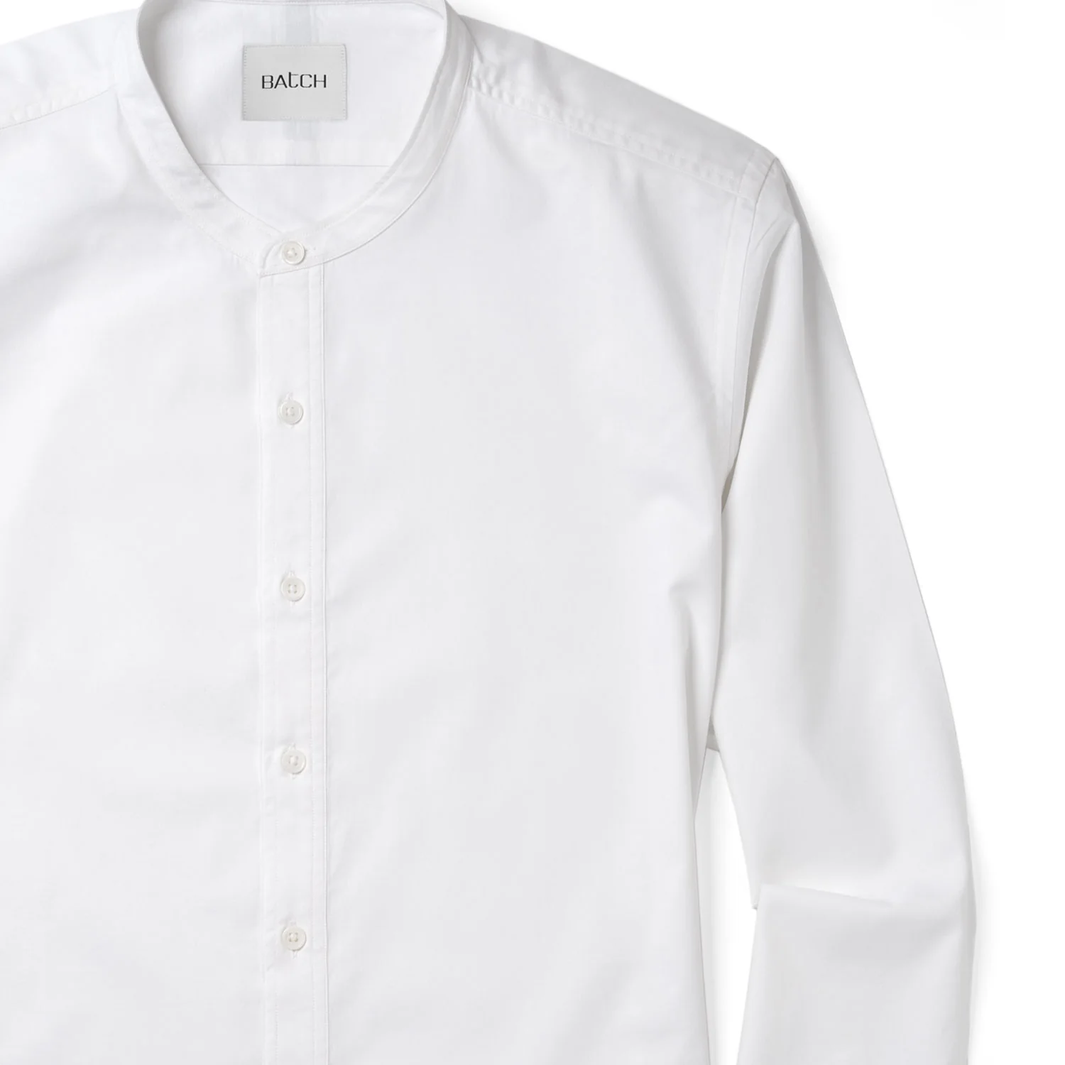 Essential Band Collar Button Down Shirt - Pure White Cotton Twill - Image 3