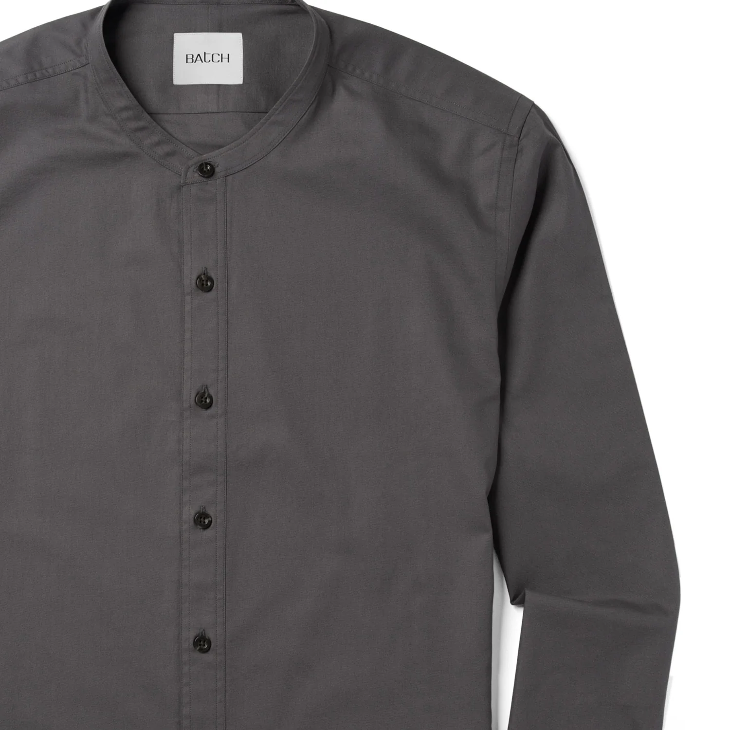 Essential Band Collar Button Down Shirt - Slate Gray Cotton Twill - Image 3