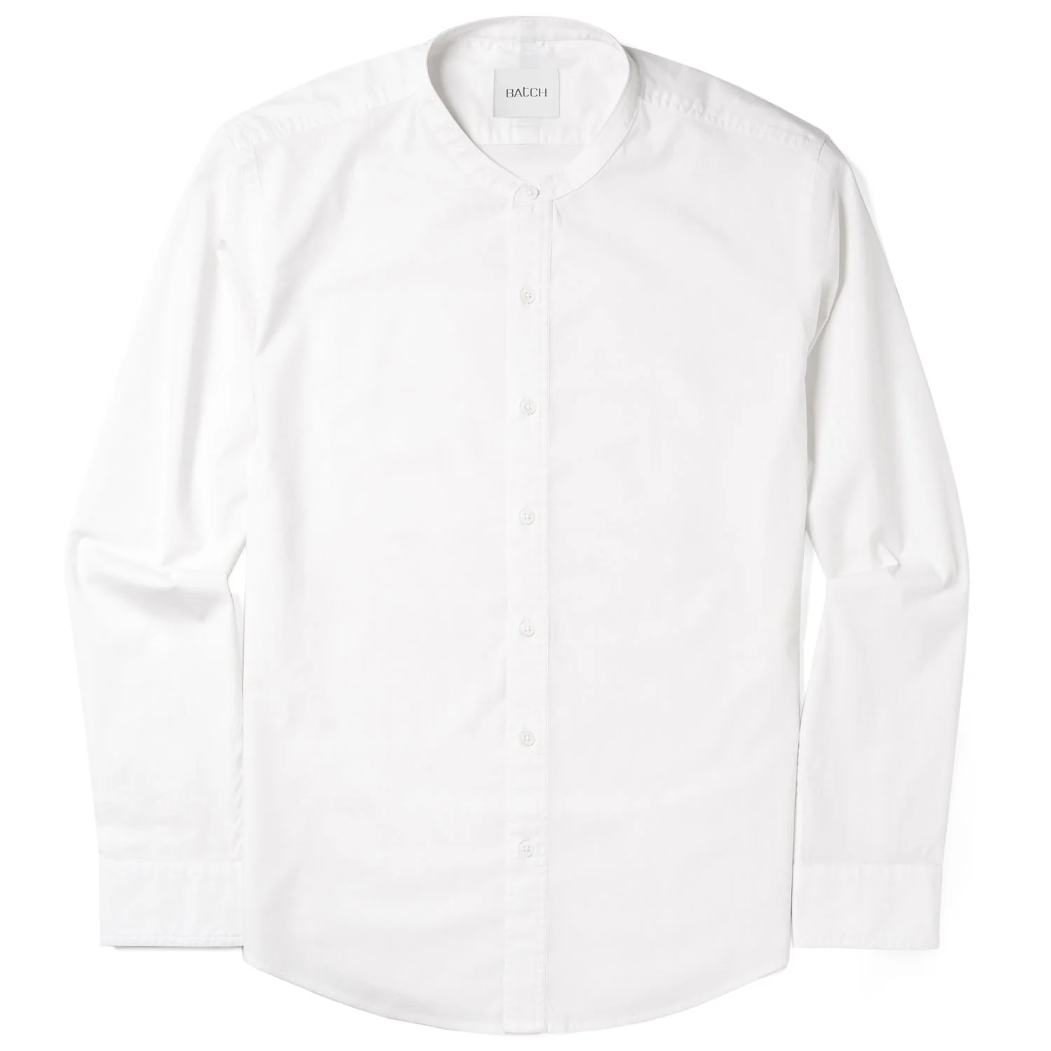 Essential Band Collar Button Down Shirt - White Cotton Stretch Poplin - Image 2