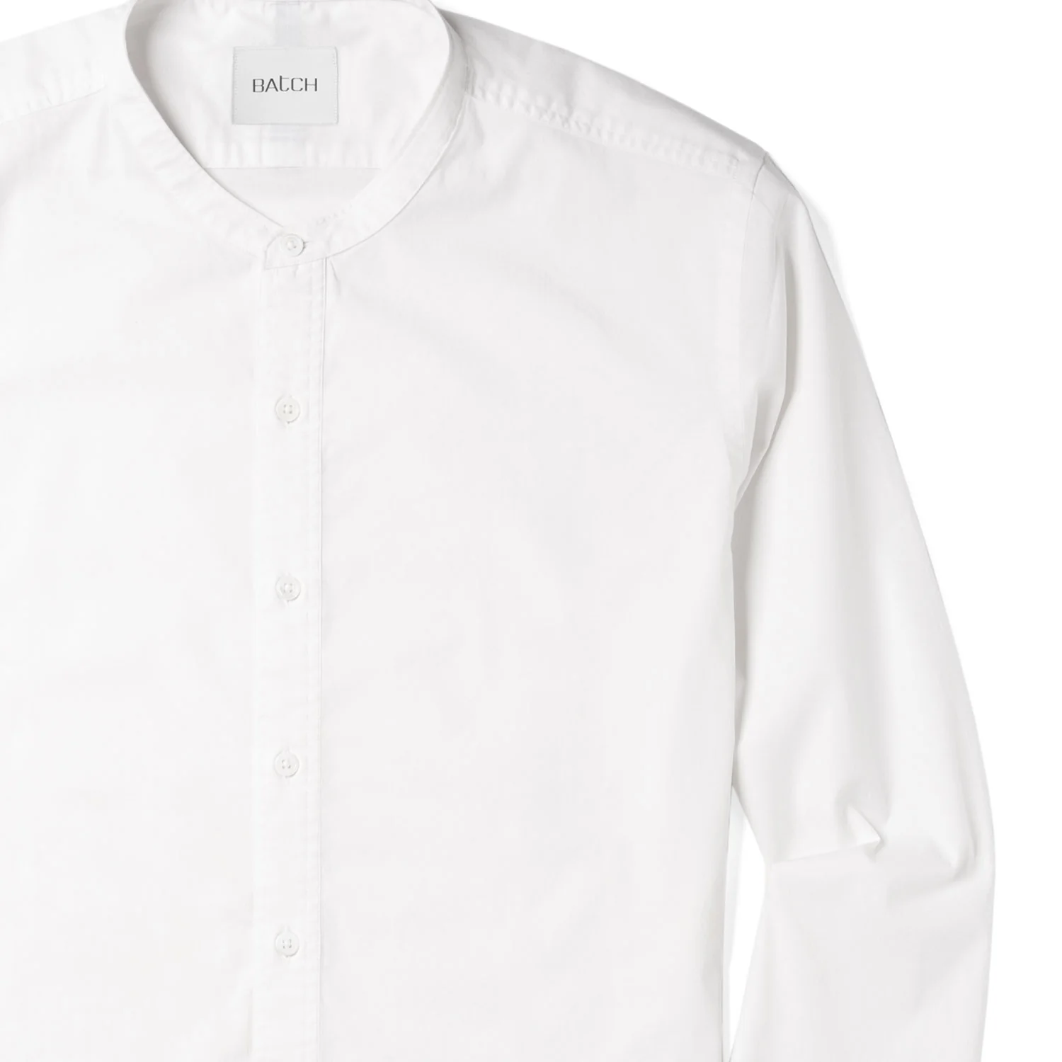 Essential Band Collar Button Down Shirt - White Cotton Stretch Poplin - Image 3