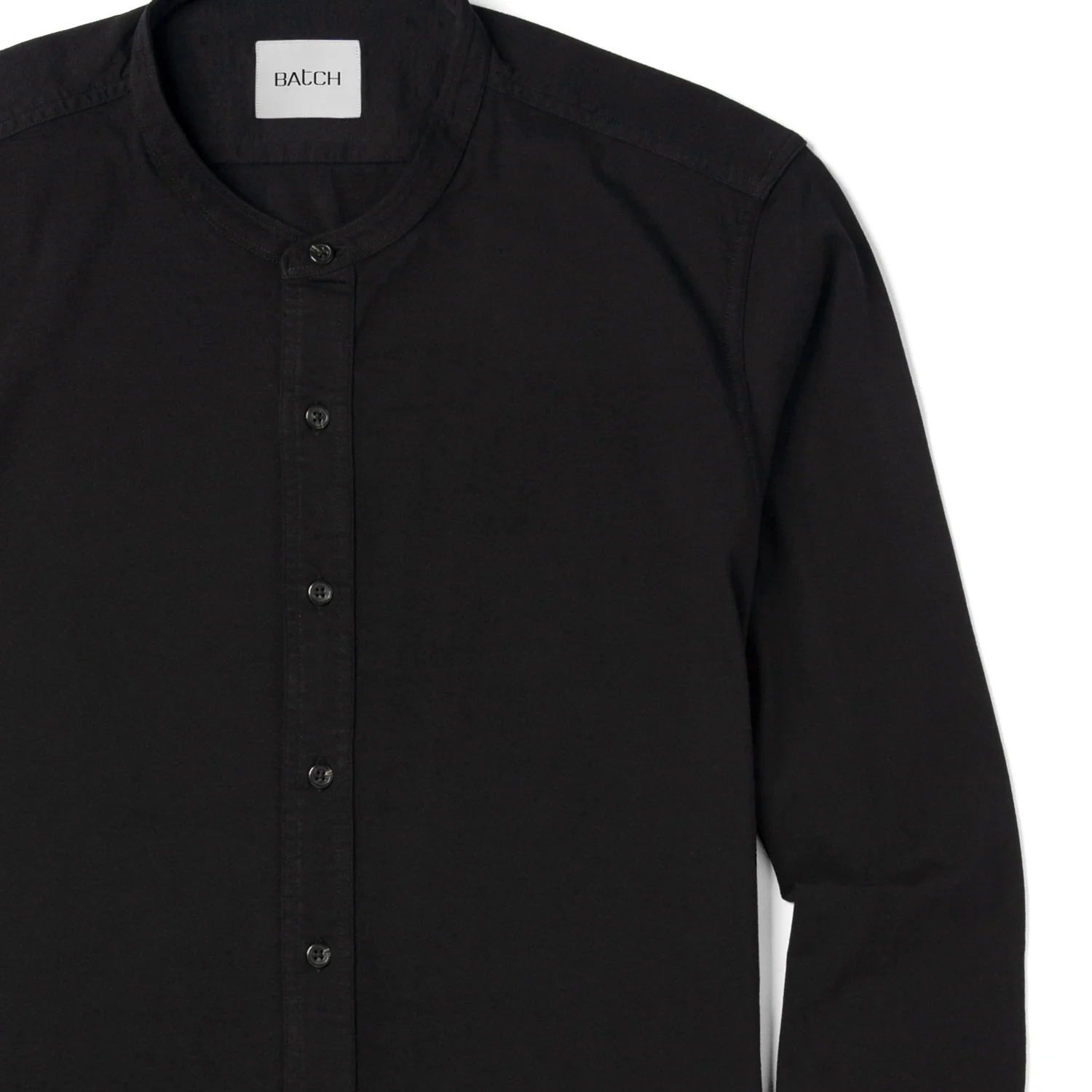 Band Collar T-Shirt Shirt - Jet Black Cotton Jersey - Image 3