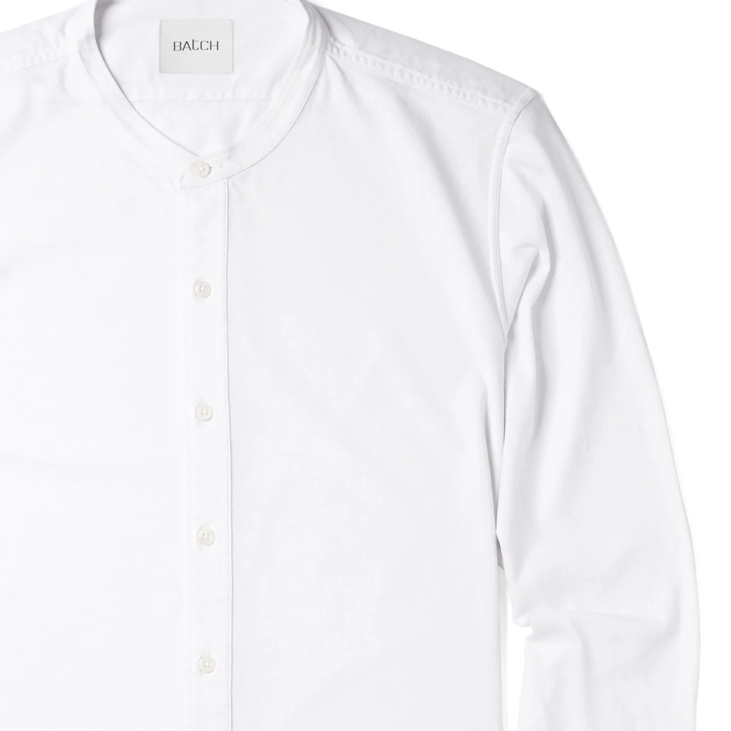 Band Collar T-Shirt Shirt - Pure White Cotton Jersey - Image 3