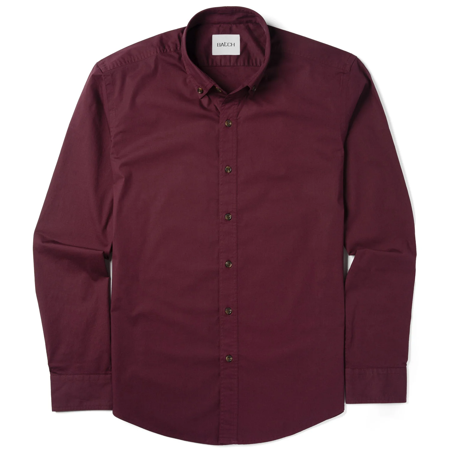 Essential Button Down Collar Casual Shirt - Burgundy Stretch Cotton Poplin - Image 2