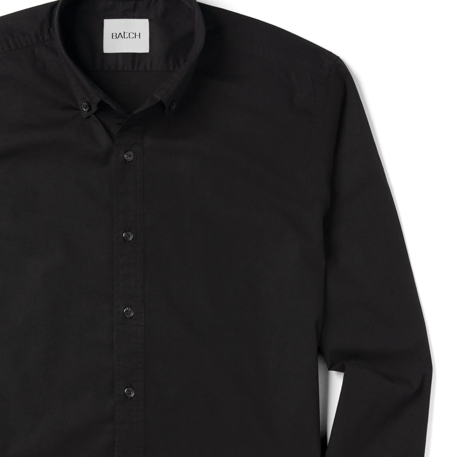 Essential Button Down Collar Casual Shirt - Jet Black Stretch Cotton Poplin - Image 3