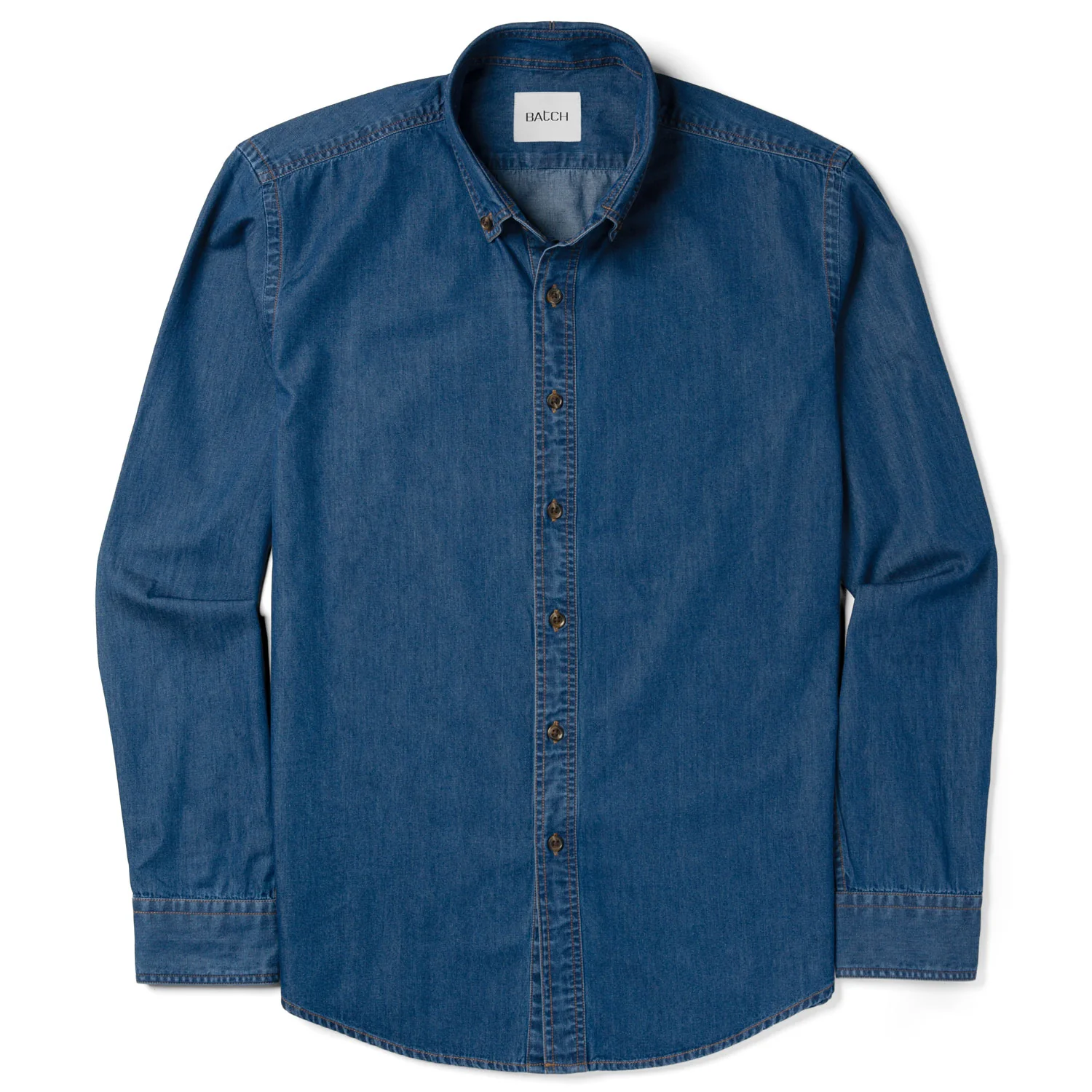 Essential Button Down Collar Casual Shirt - Medium Blue Cotton Denim - Image 2