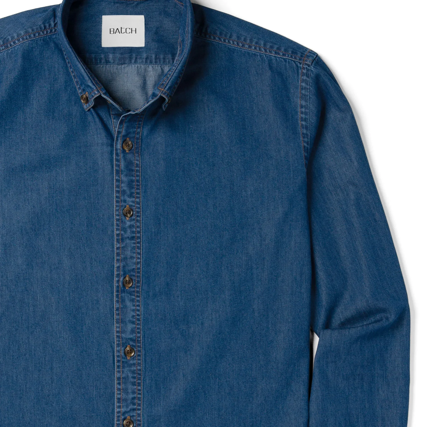 Essential Button Down Collar Casual Shirt - Medium Blue Cotton Denim - Image 3