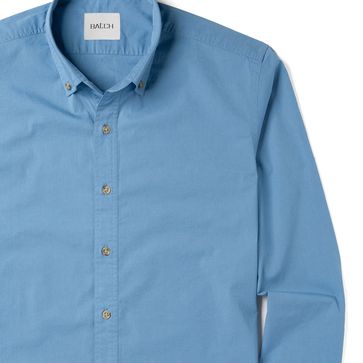 Essential Button Down Collar Casual Shirt - Steel Blue Stretch Cotton Poplin - Image 3
