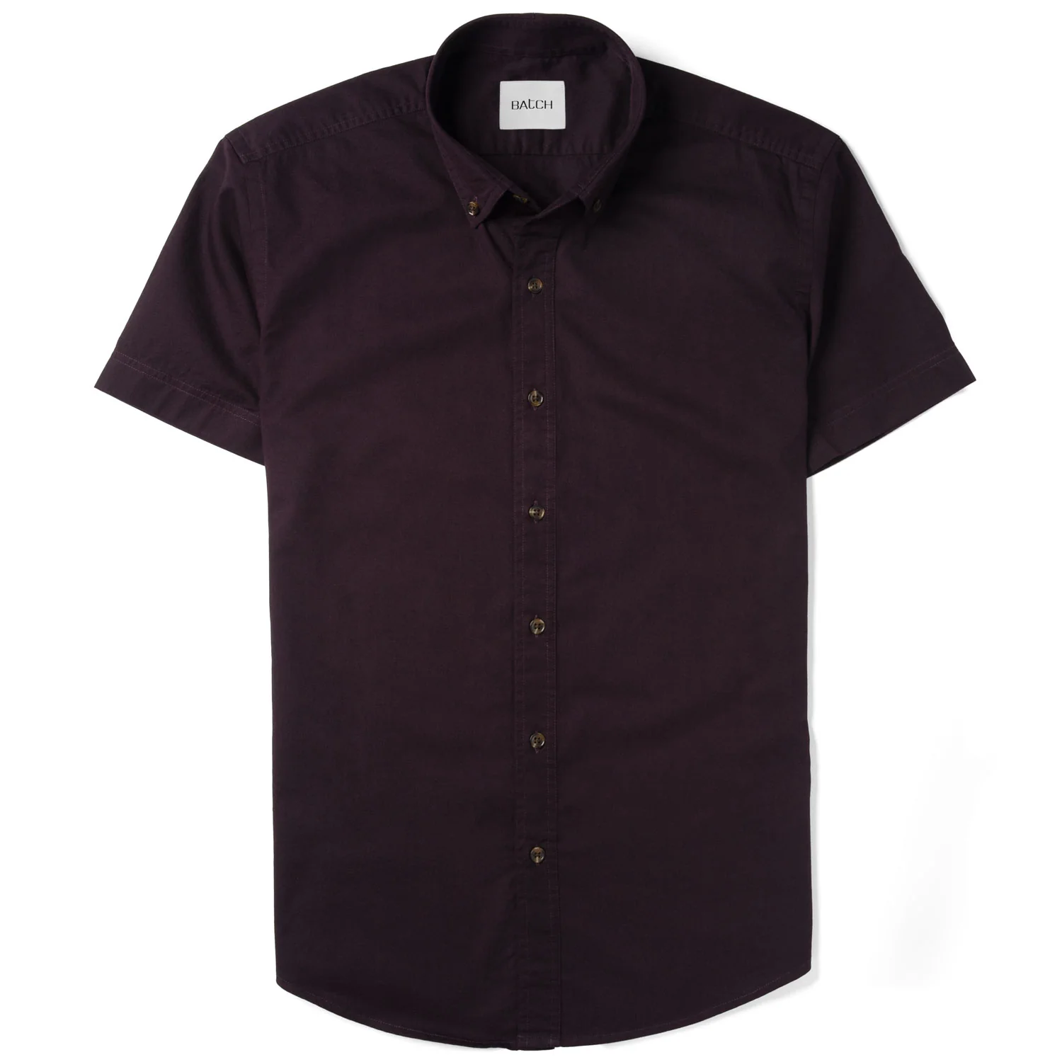 Essential Button Down Collar Casual Short Sleeve Shirt - Burgundy Cotton Twill - Image 2